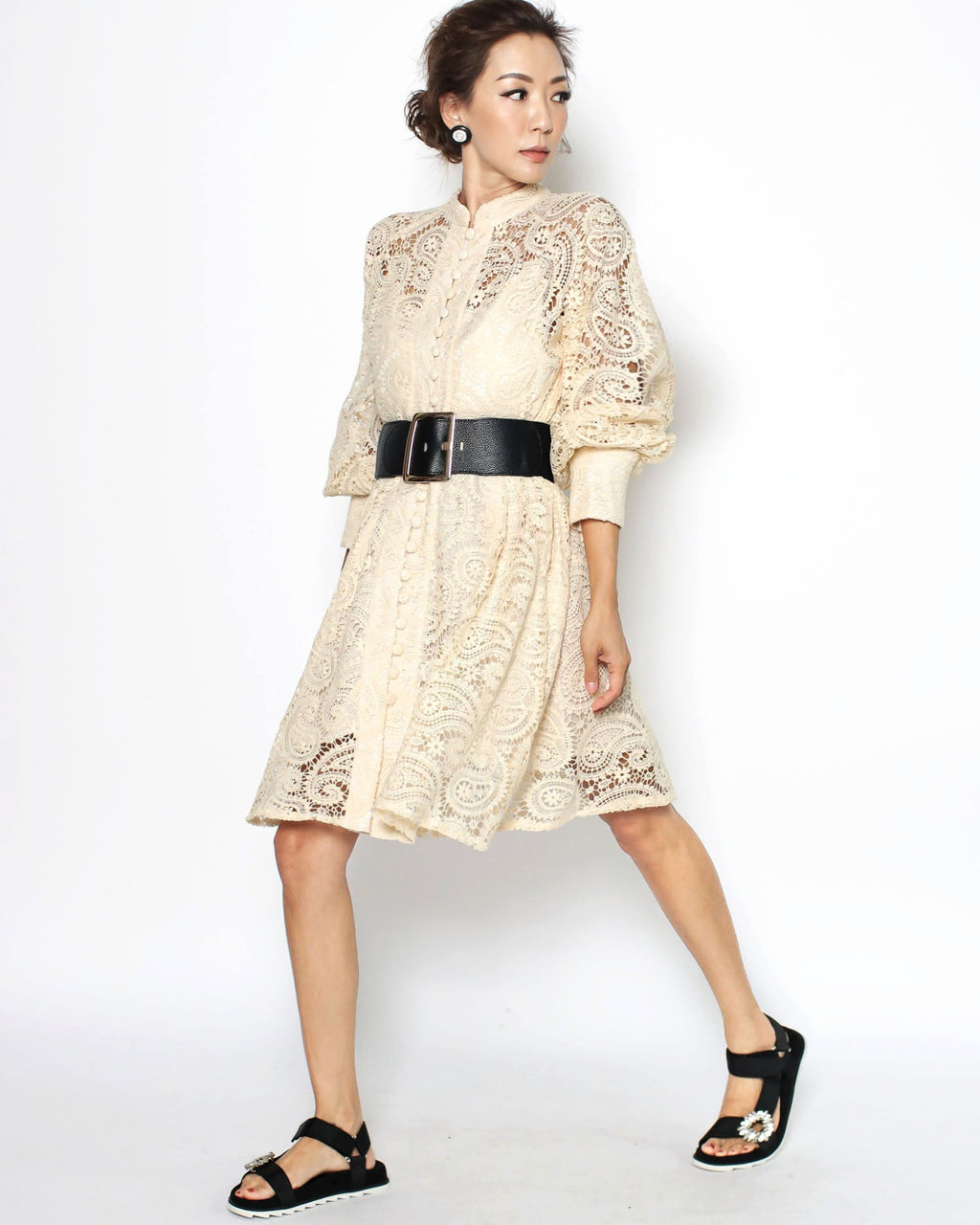 beige crochet dress with rope belt *pre-order*