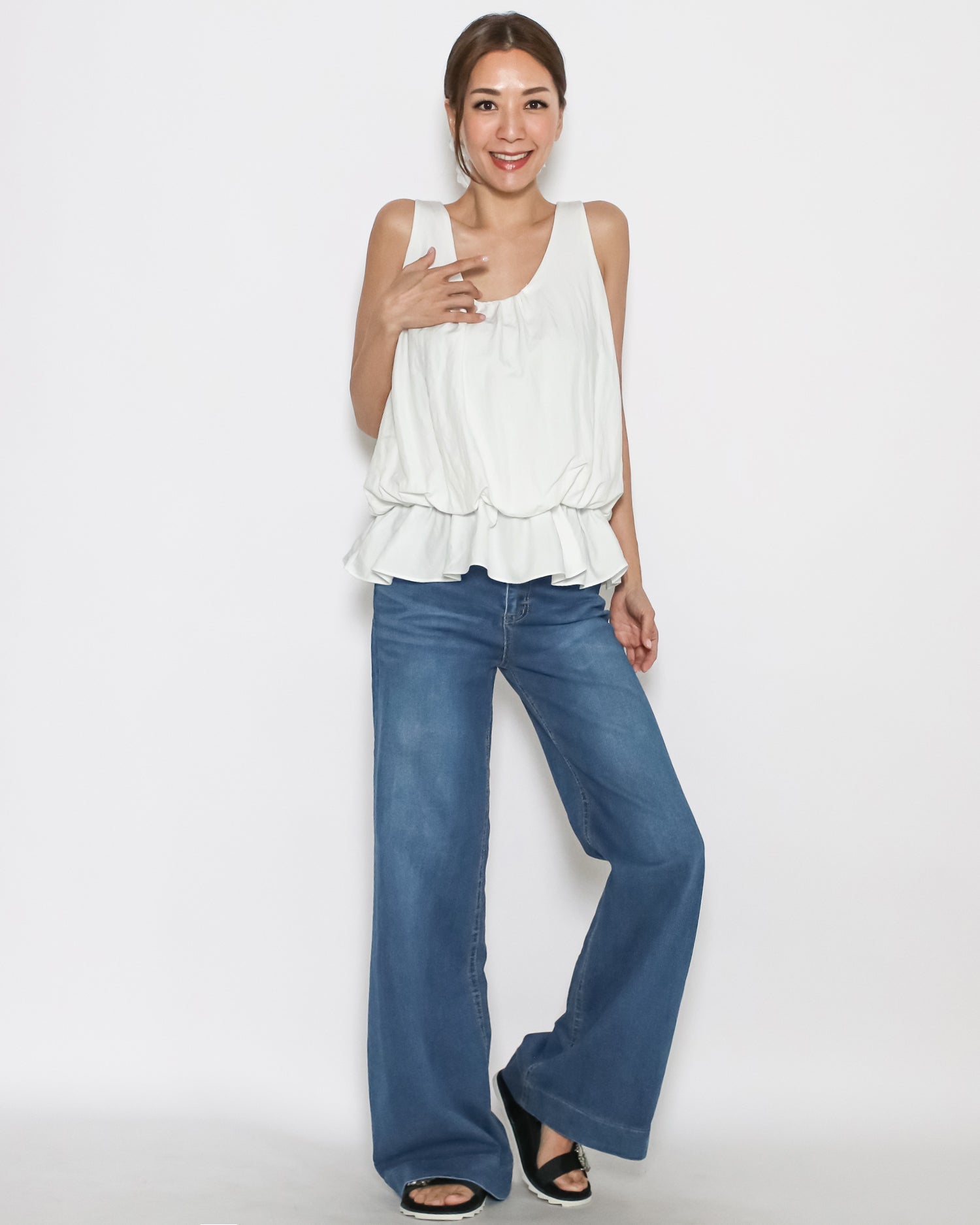 ivory stretch waist flare hem slinky vest *pre-order*