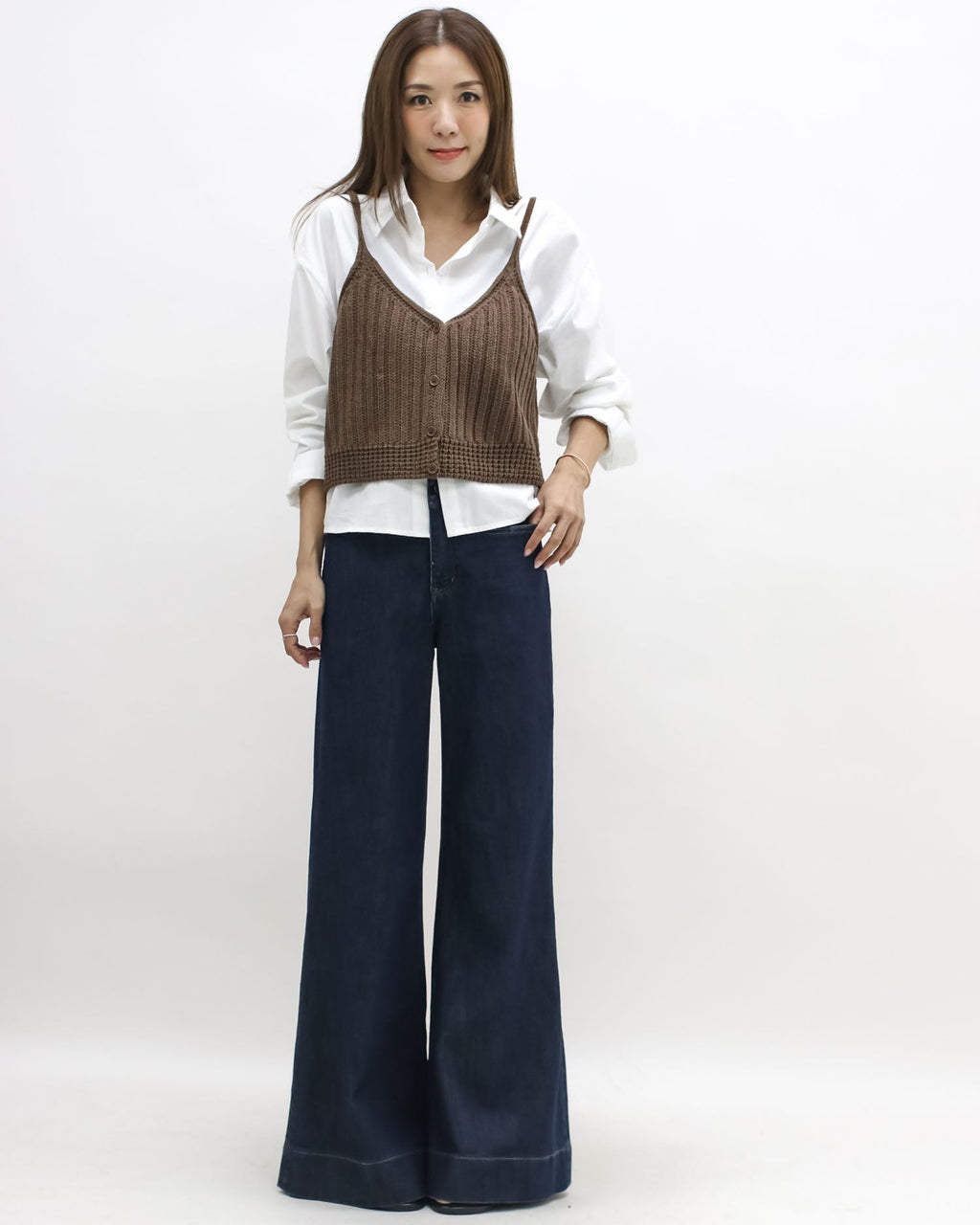 ivory shirt w/ brown knitted slip set *pre-order*