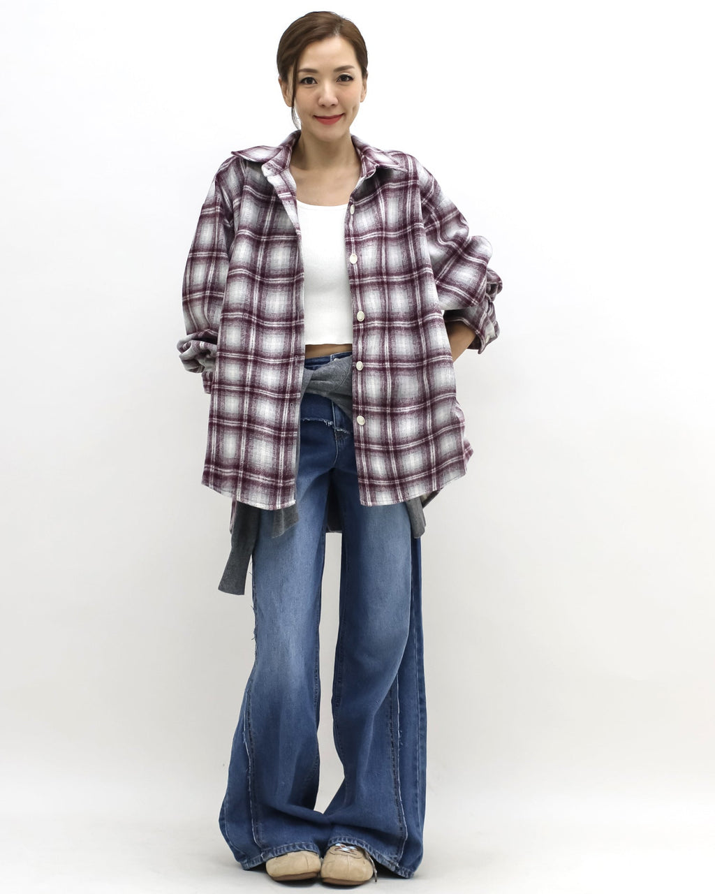 burgundy & ivory checker wool shirt