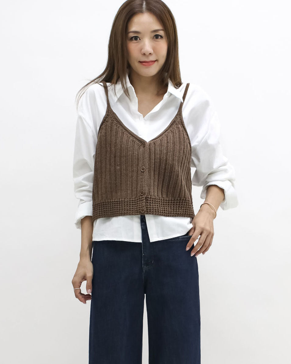 ivory shirt w/ brown knitted slip set *pre-order*