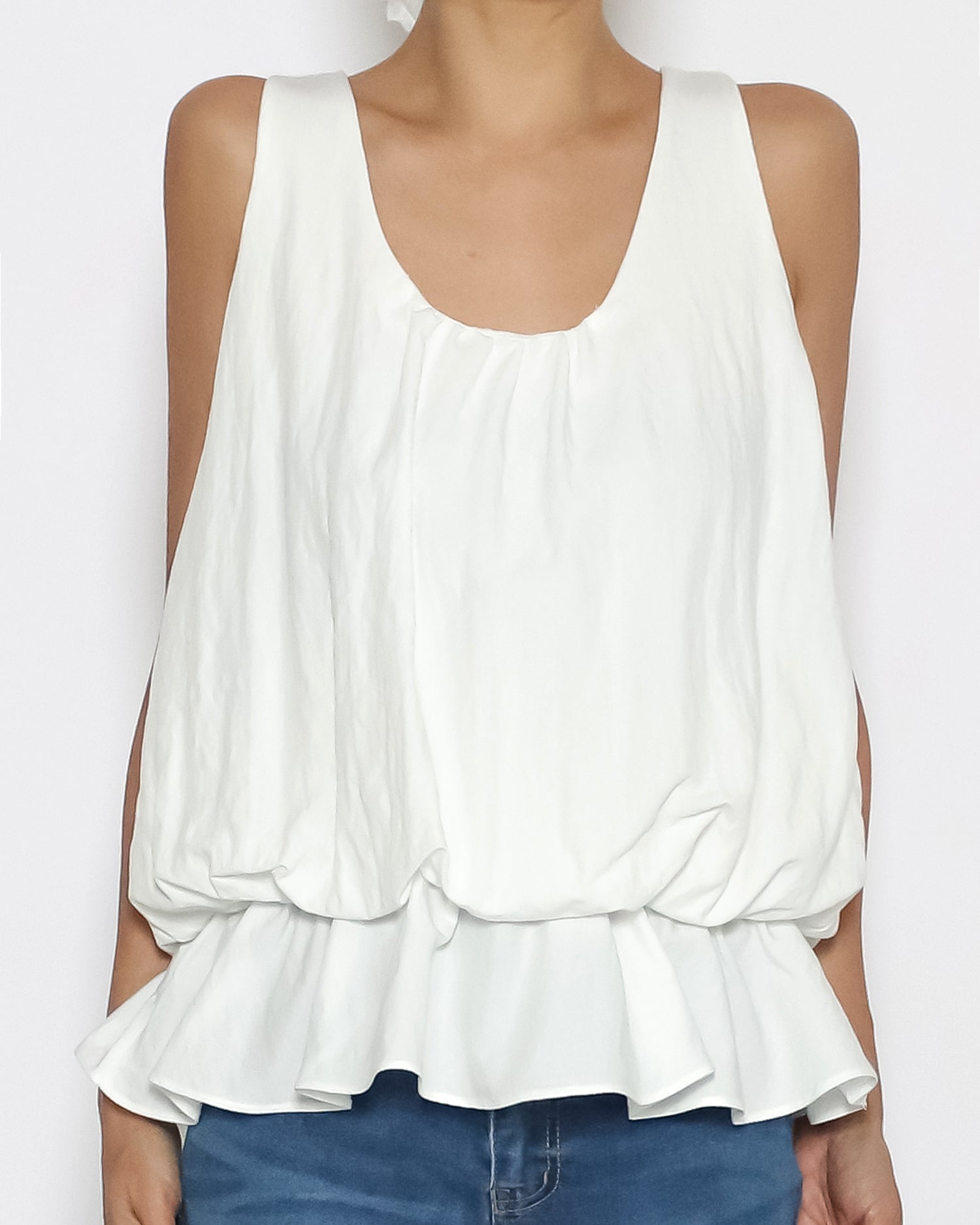 ivory stretch waist flare hem slinky vest *pre-order*