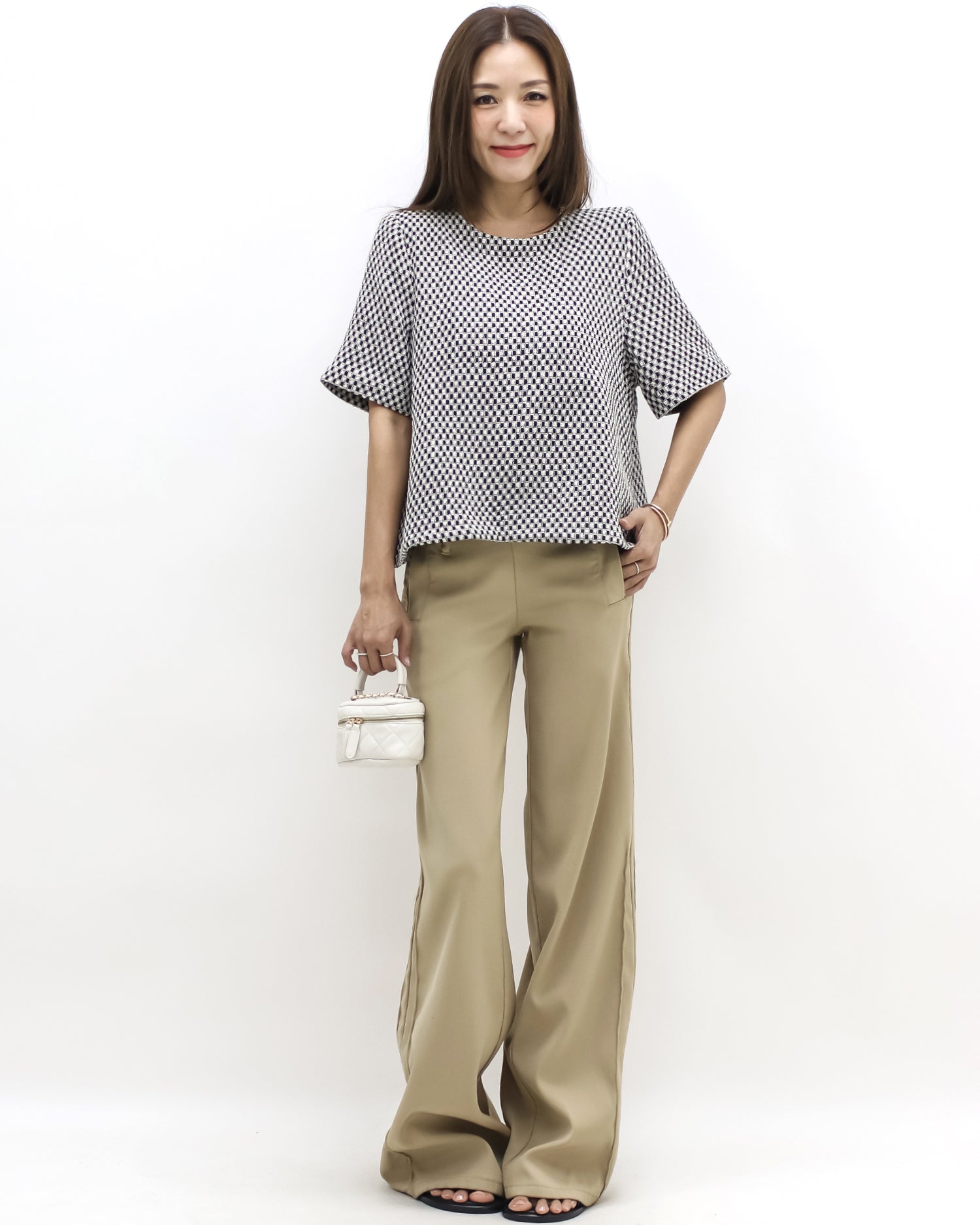 black & ivory tweed flare top *pre-order*