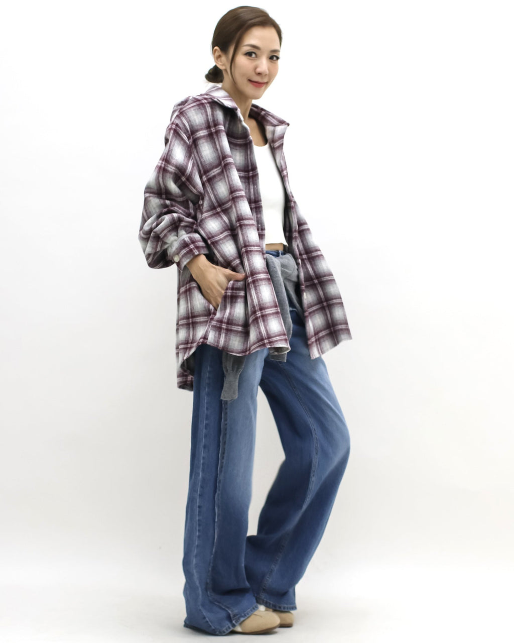 burgundy & ivory checker wool shirt