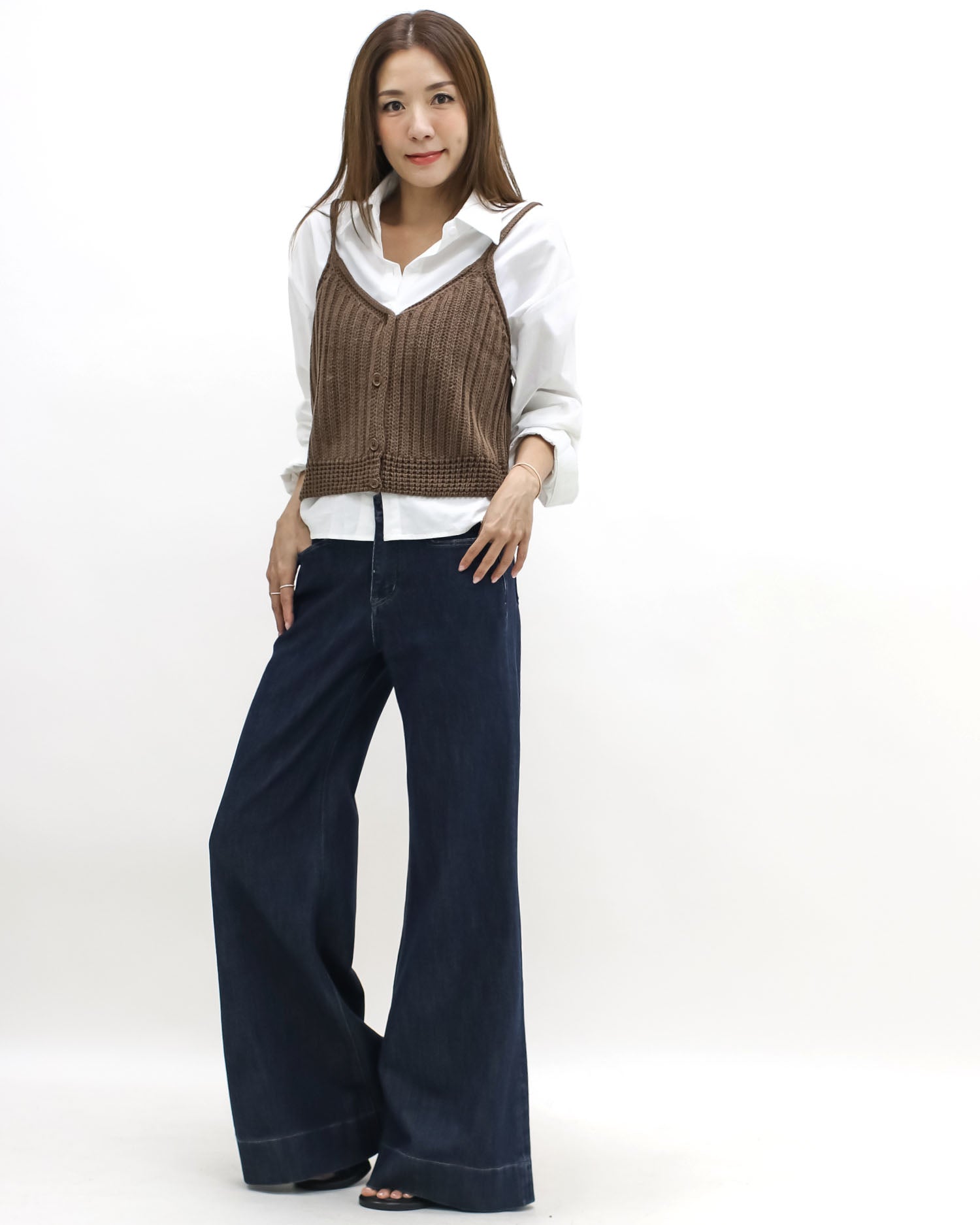 ivory shirt w/ brown knitted slip set *pre-order*