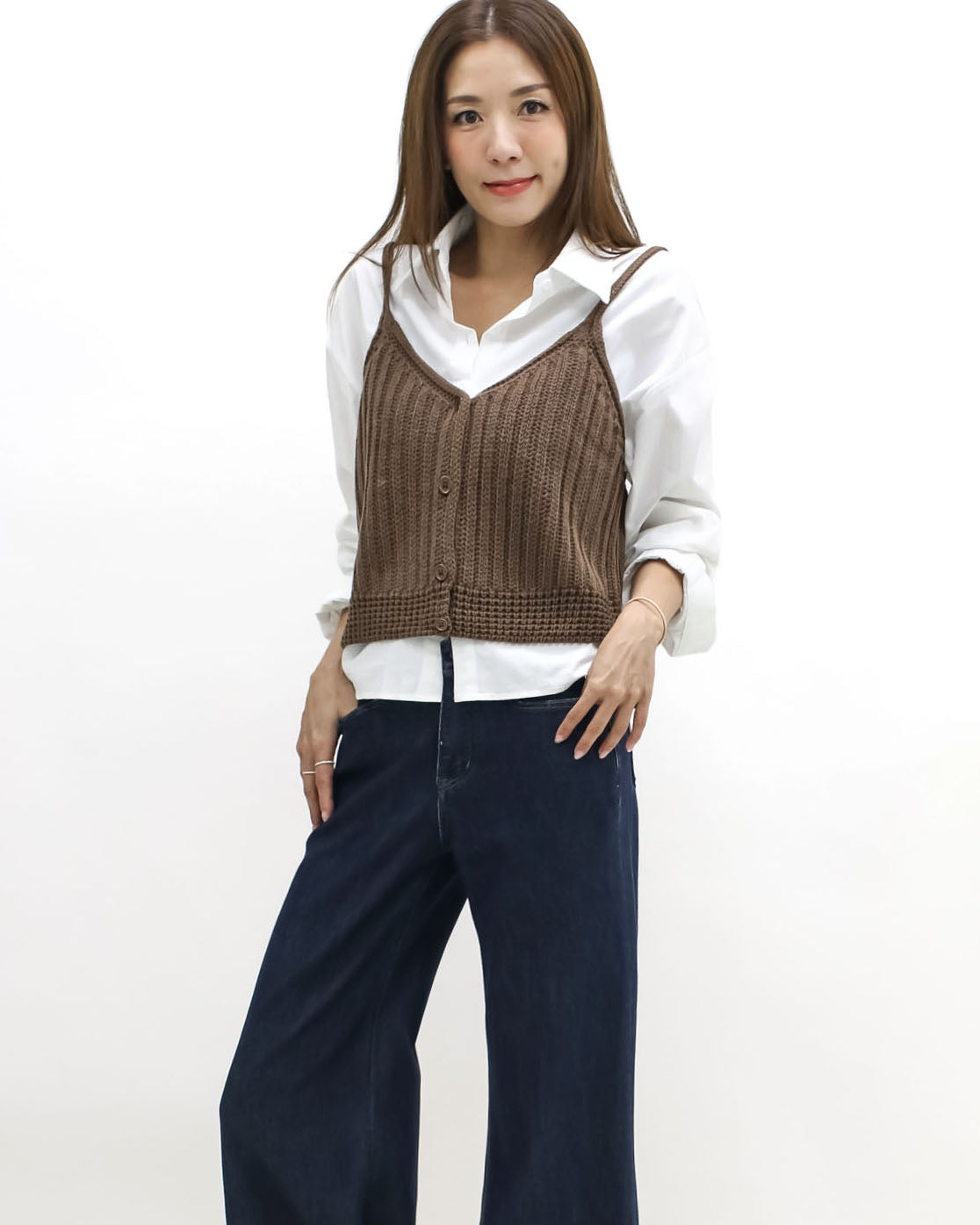 ivory shirt w/ brown knitted slip set *pre-order*