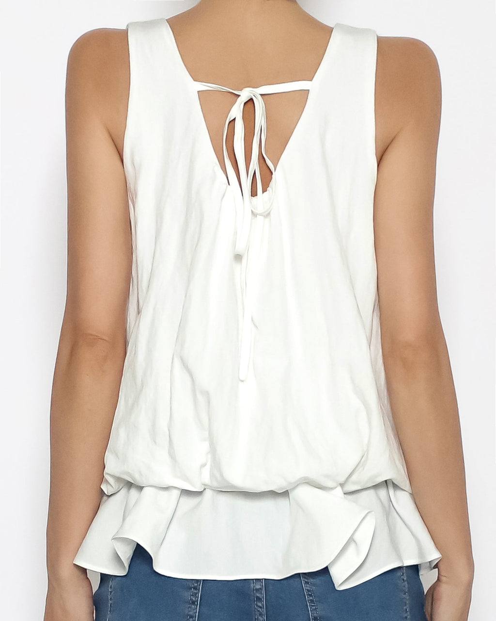 ivory stretch waist flare hem slinky vest *pre-order*