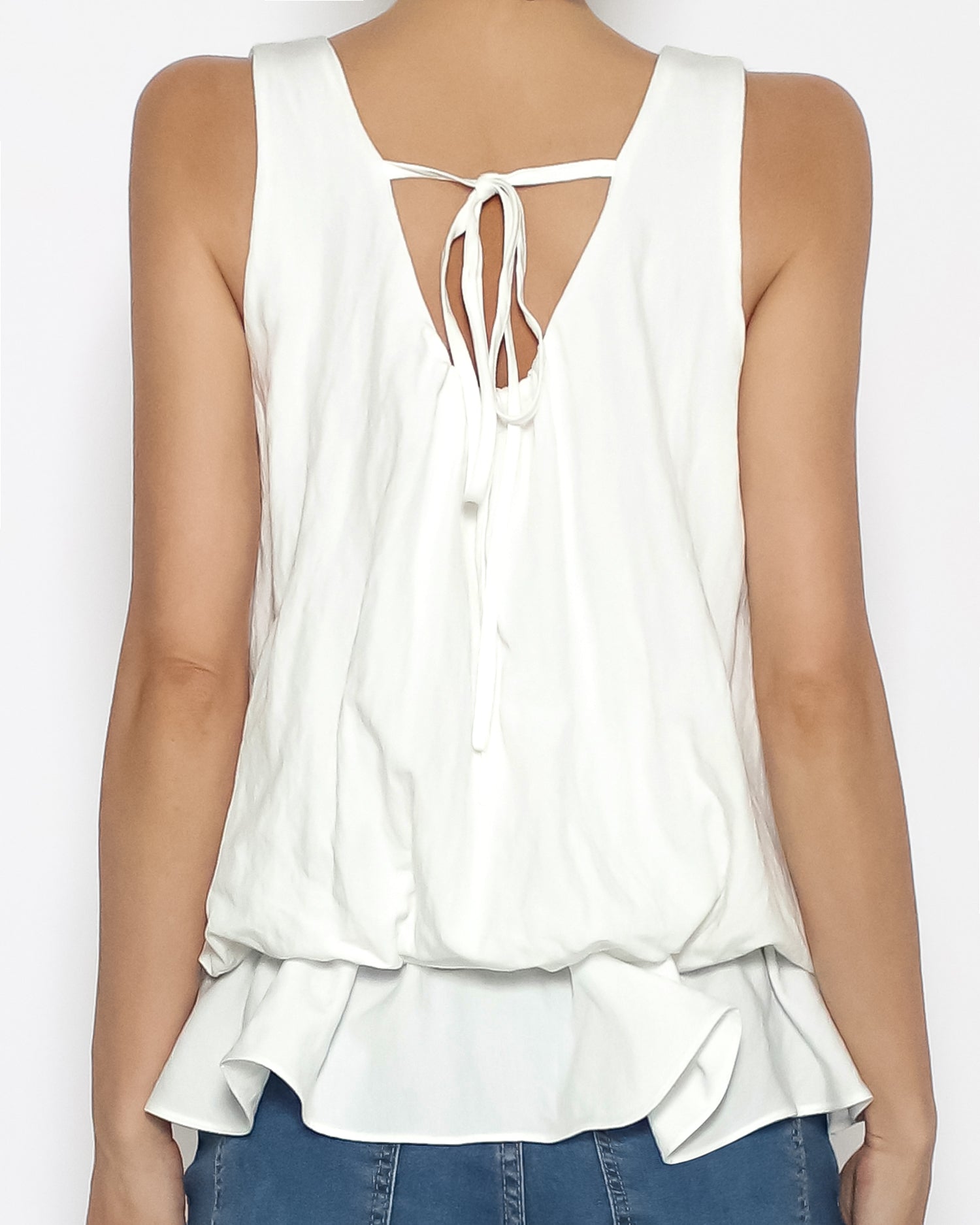 ivory stretch waist flare hem slinky vest *pre-order*