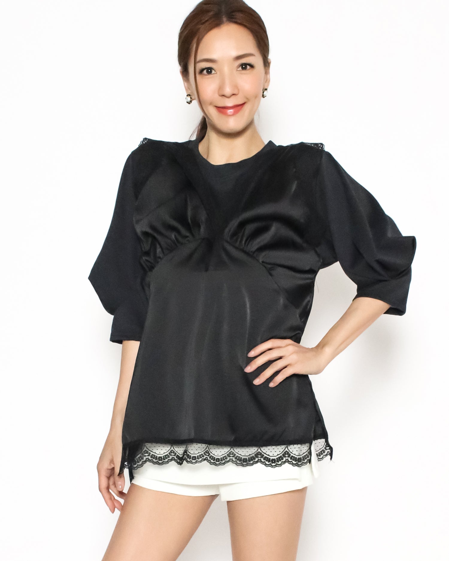 black tee w/ slinky vest set