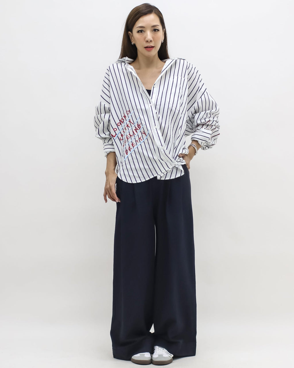 ivory & navy stripes w/ embroidered front shirt *pre-order*