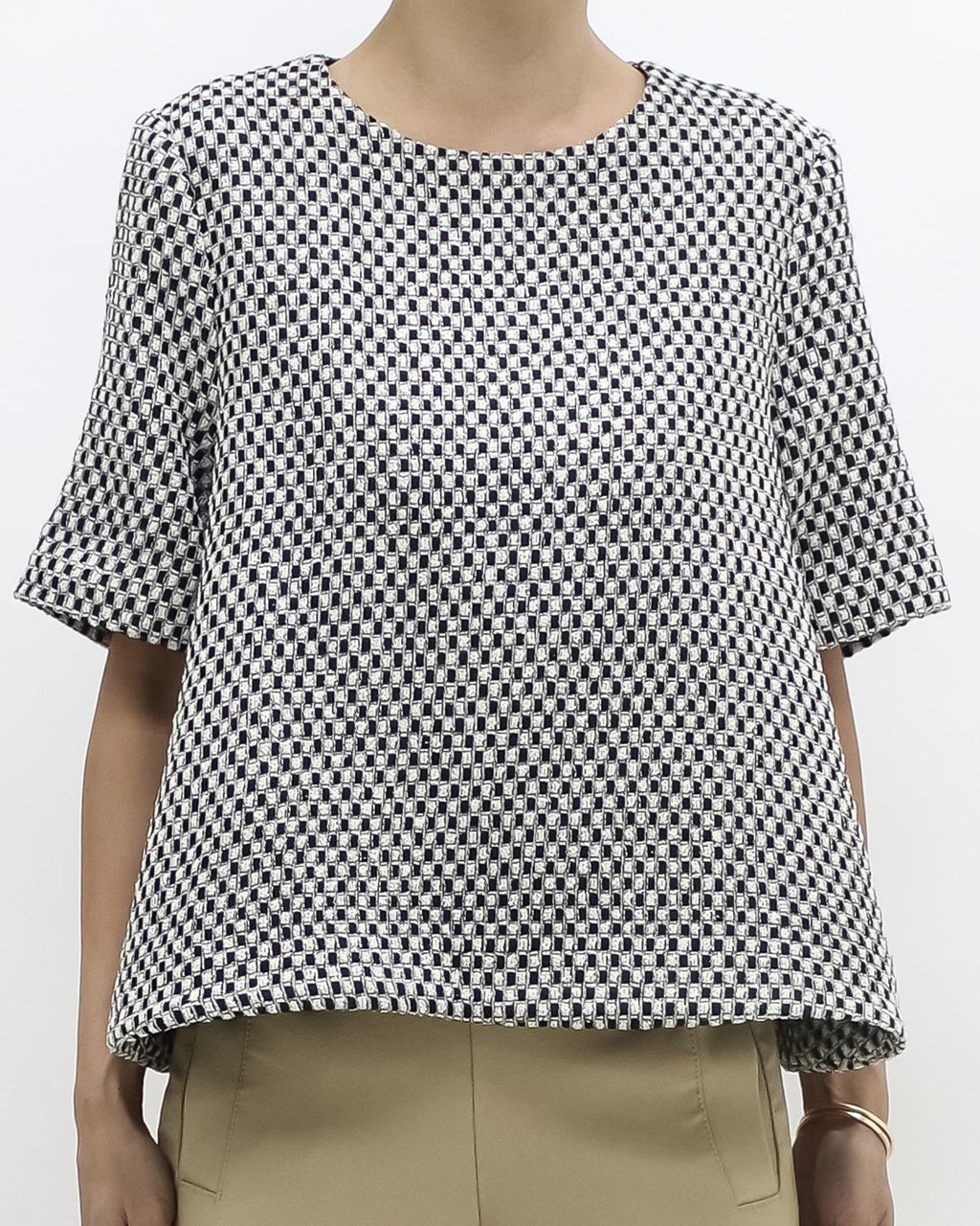 black & ivory tweed flare top *pre-order*