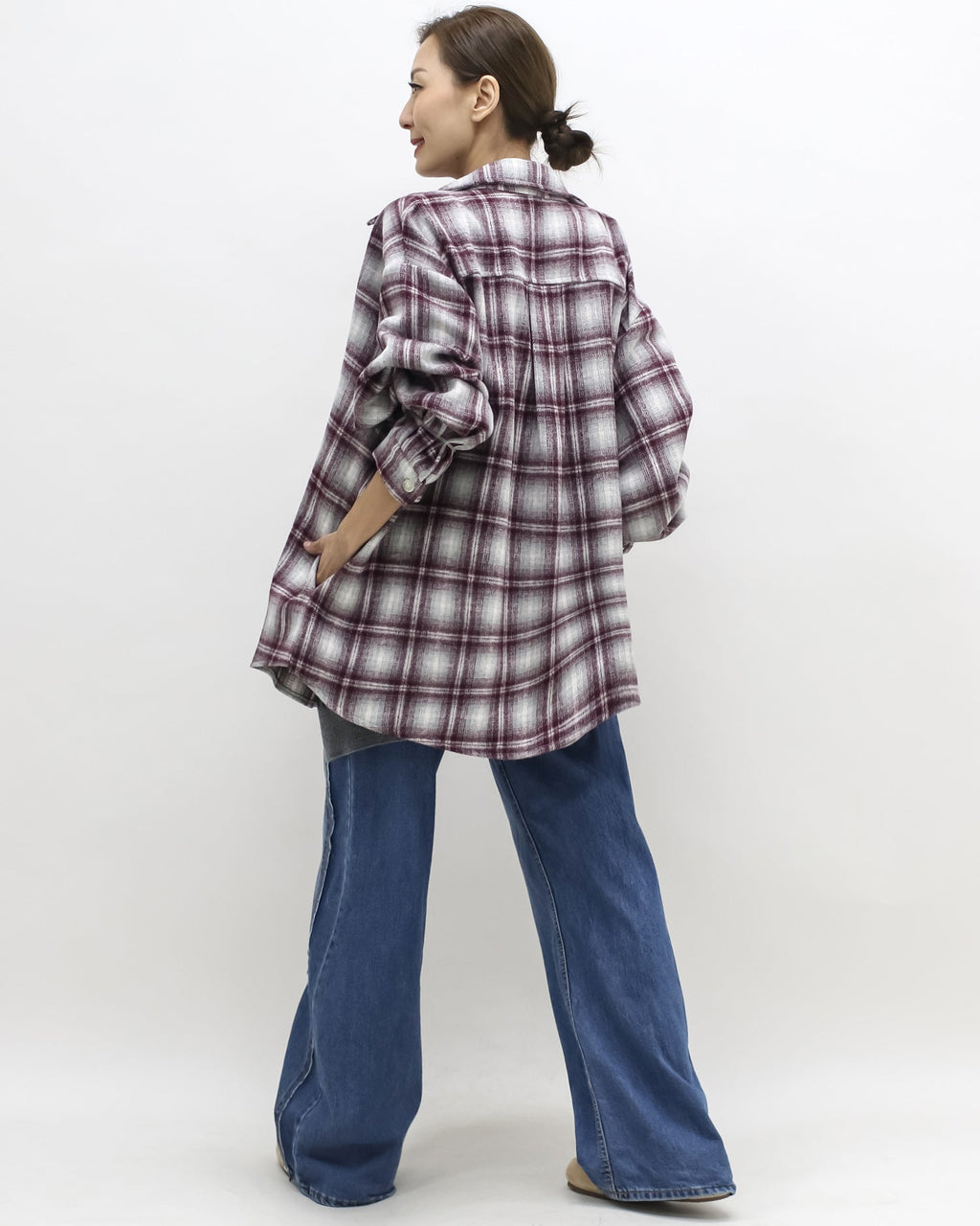 burgundy & ivory checker wool shirt