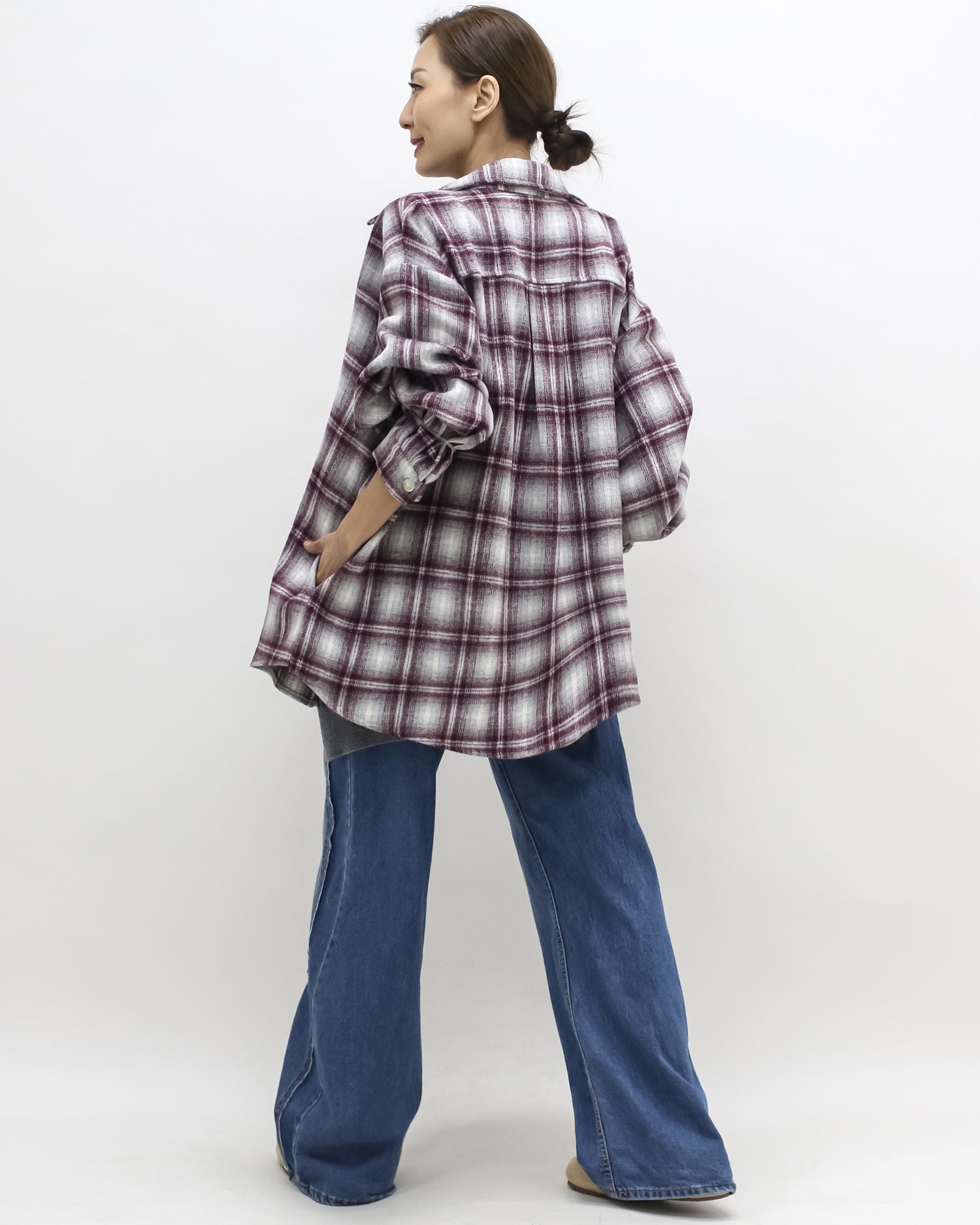 burgundy & ivory checker wool shirt