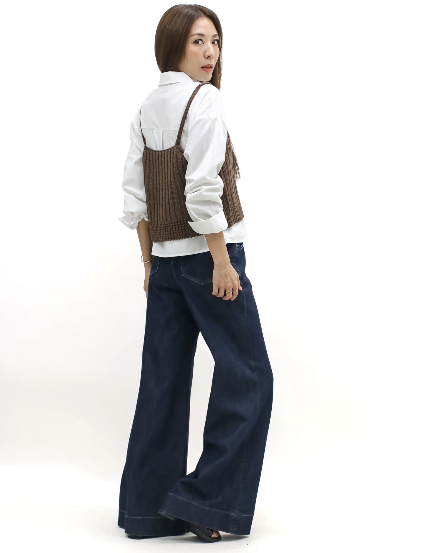 ivory shirt w/ brown knitted slip set *pre-order*