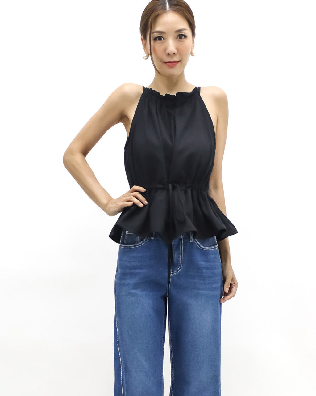 black halter neck drawstring waist top *pre-order*