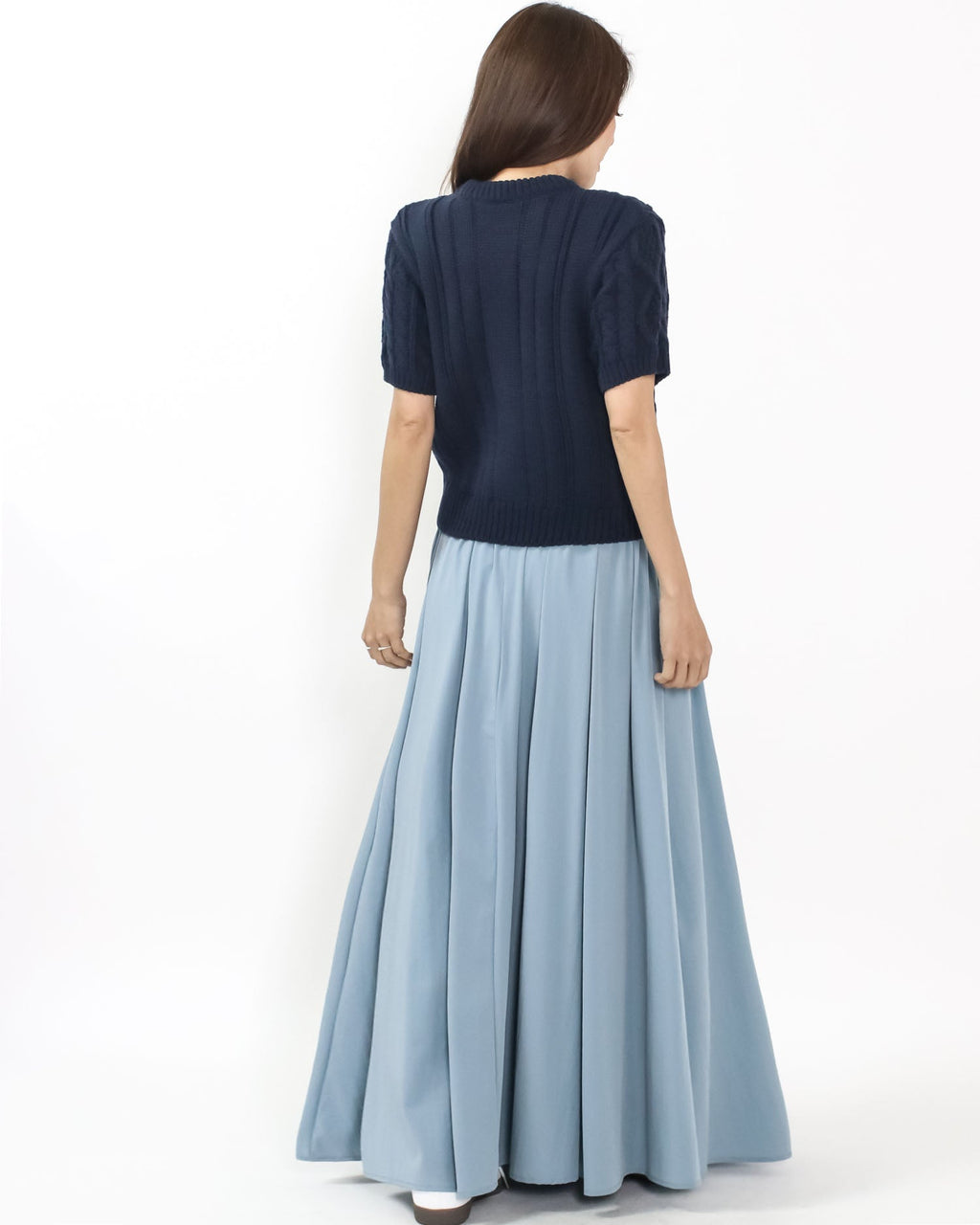 navy short sleeves twisted knitted top