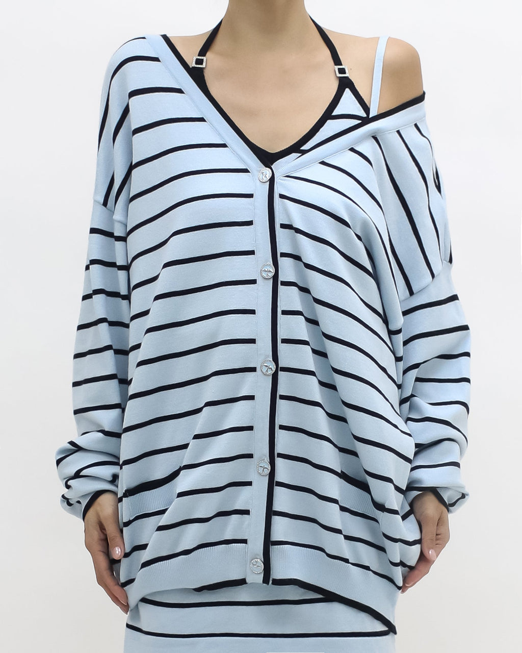 blue stripes knitted vest cardigan & skort *pre-order*