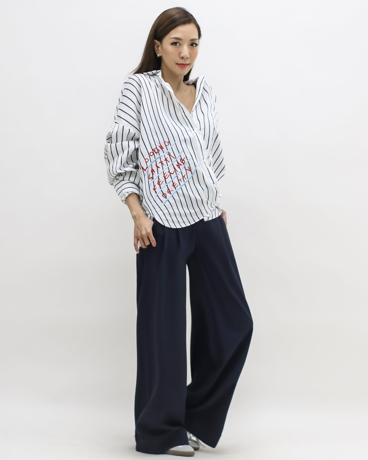 ivory & navy stripes w/ embroidered front shirt *pre-order*