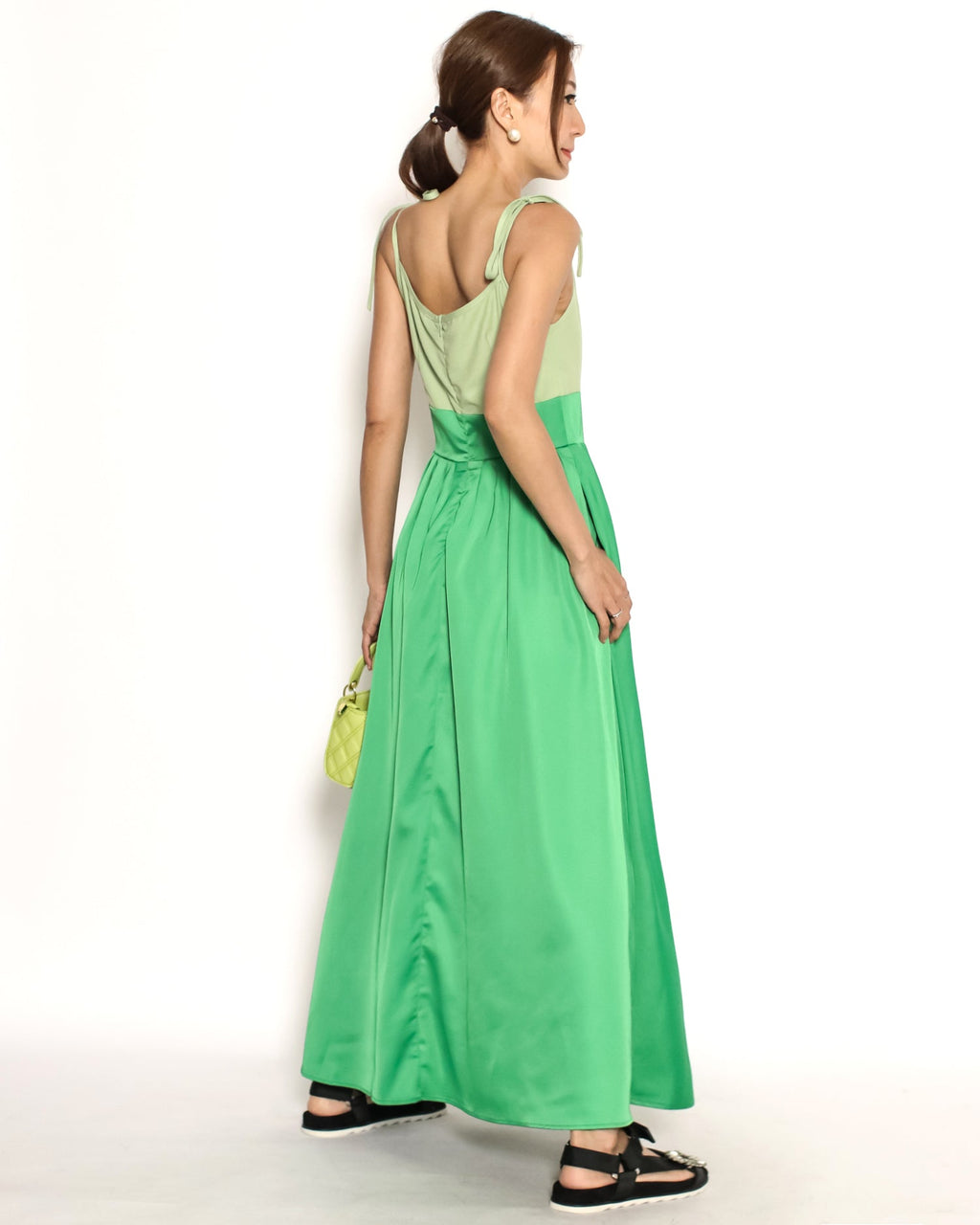 green contrast strappy longline dress