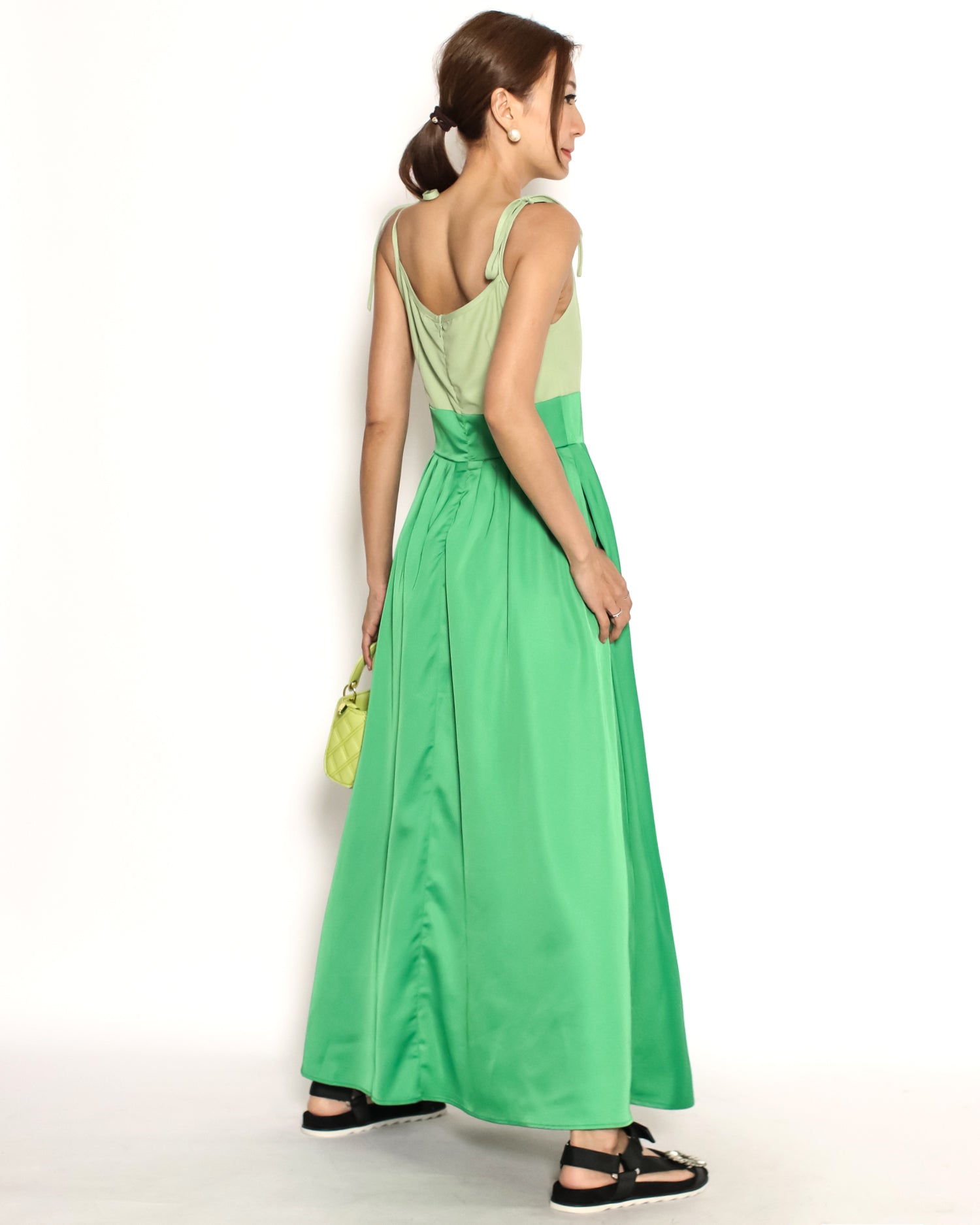 green contrast strappy longline dress