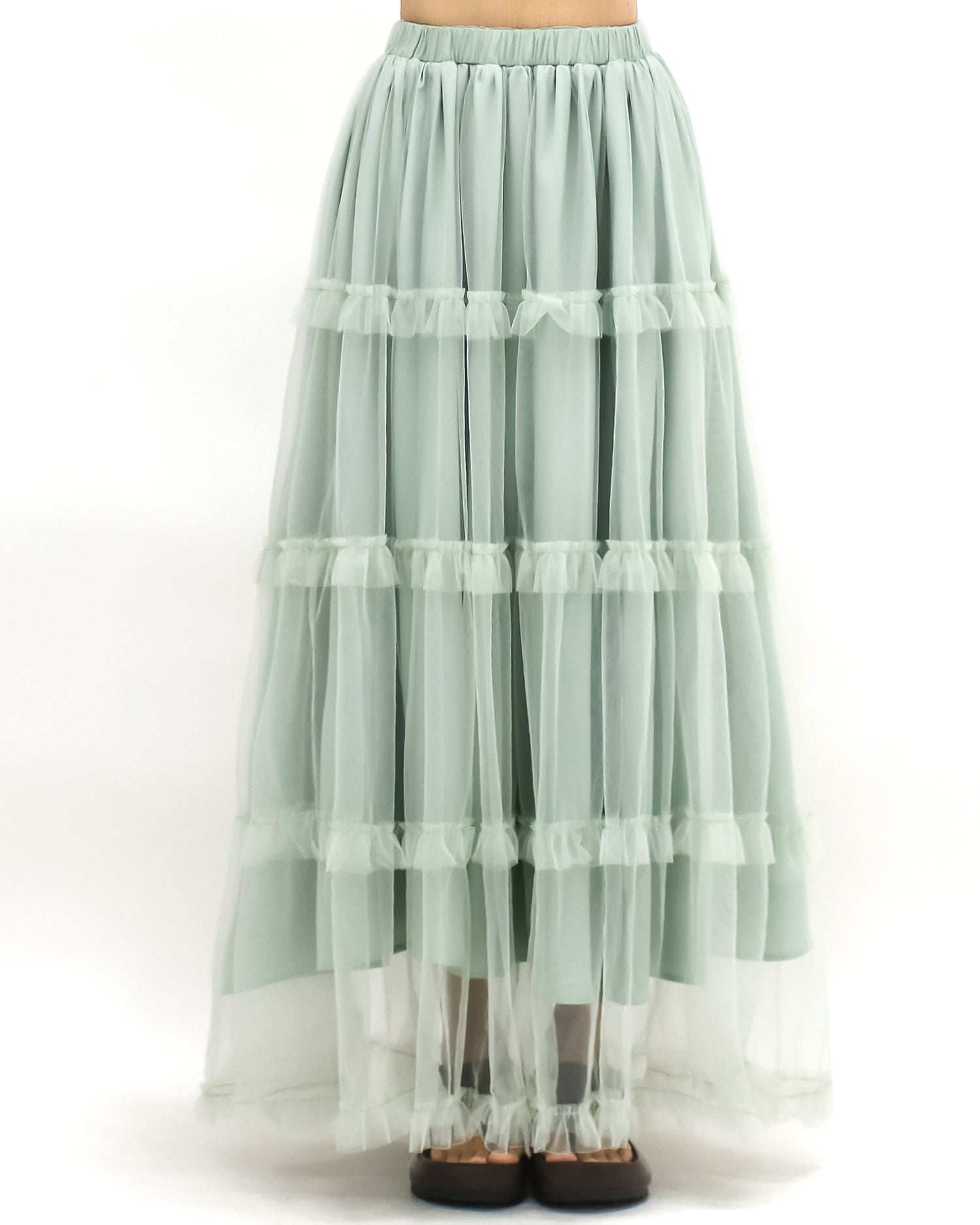 mint green vest & mesh longline skirt set *pre-order*