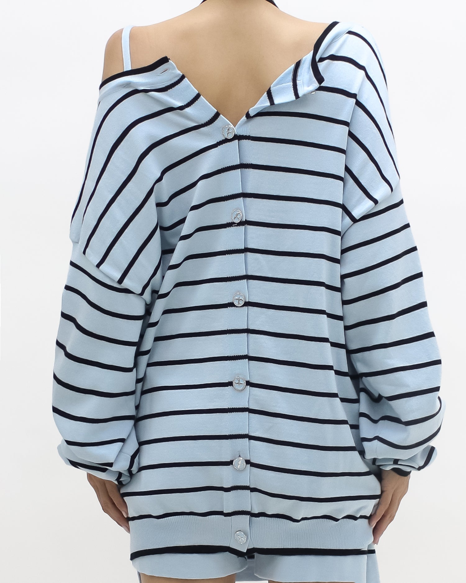 blue stripes knitted vest cardigan & skort *pre-order*