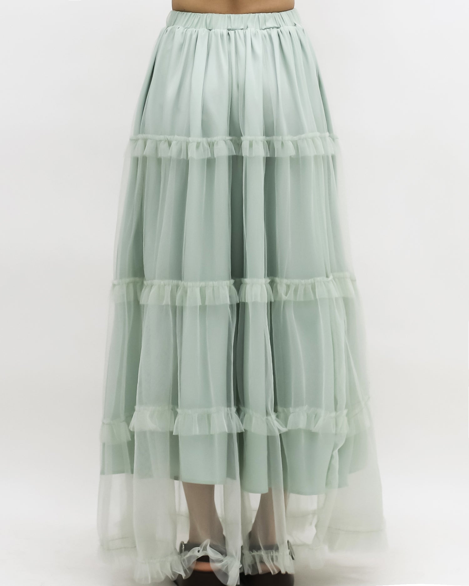 mint green vest & mesh longline skirt set *pre-order*