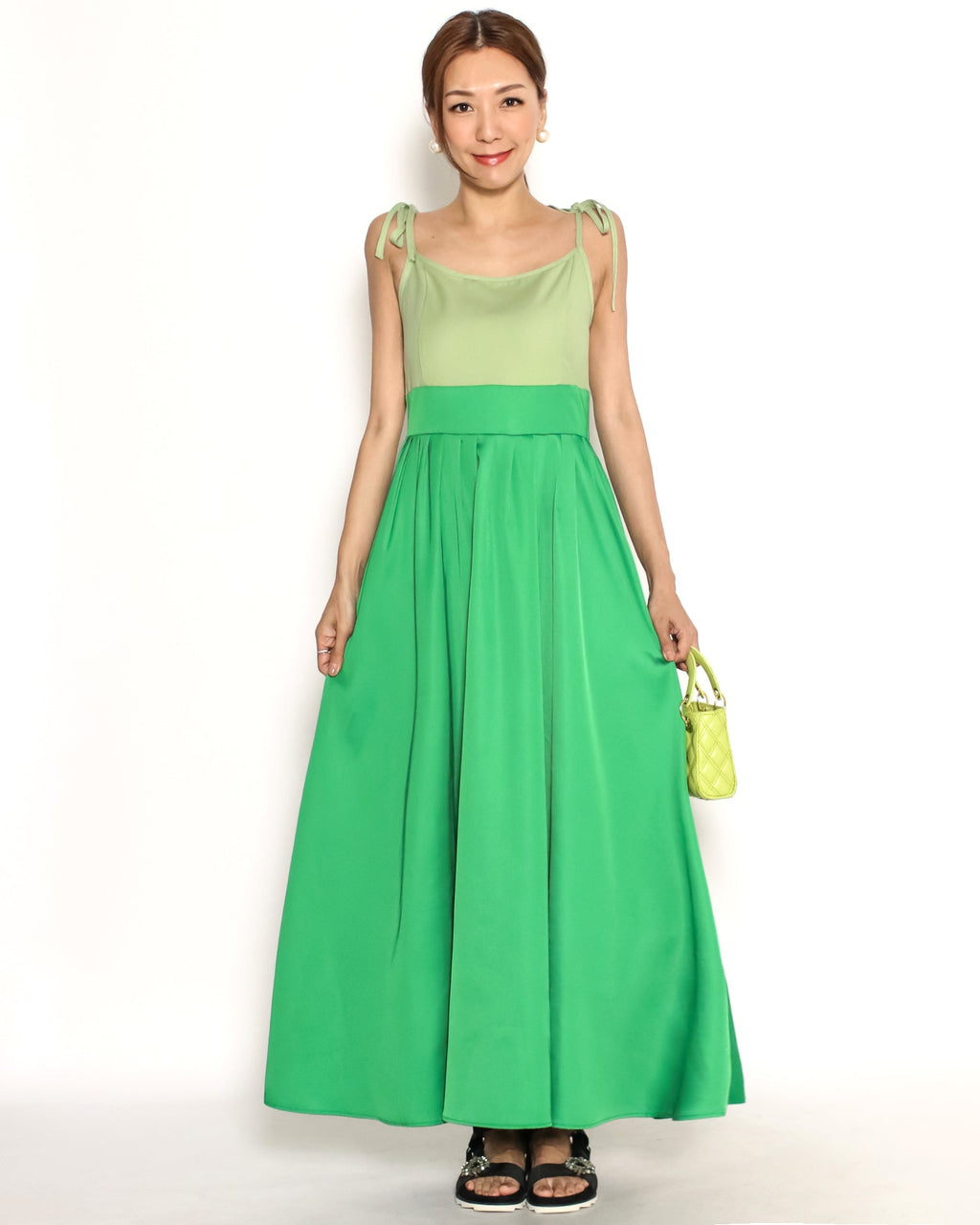 green contrast strappy longline dress