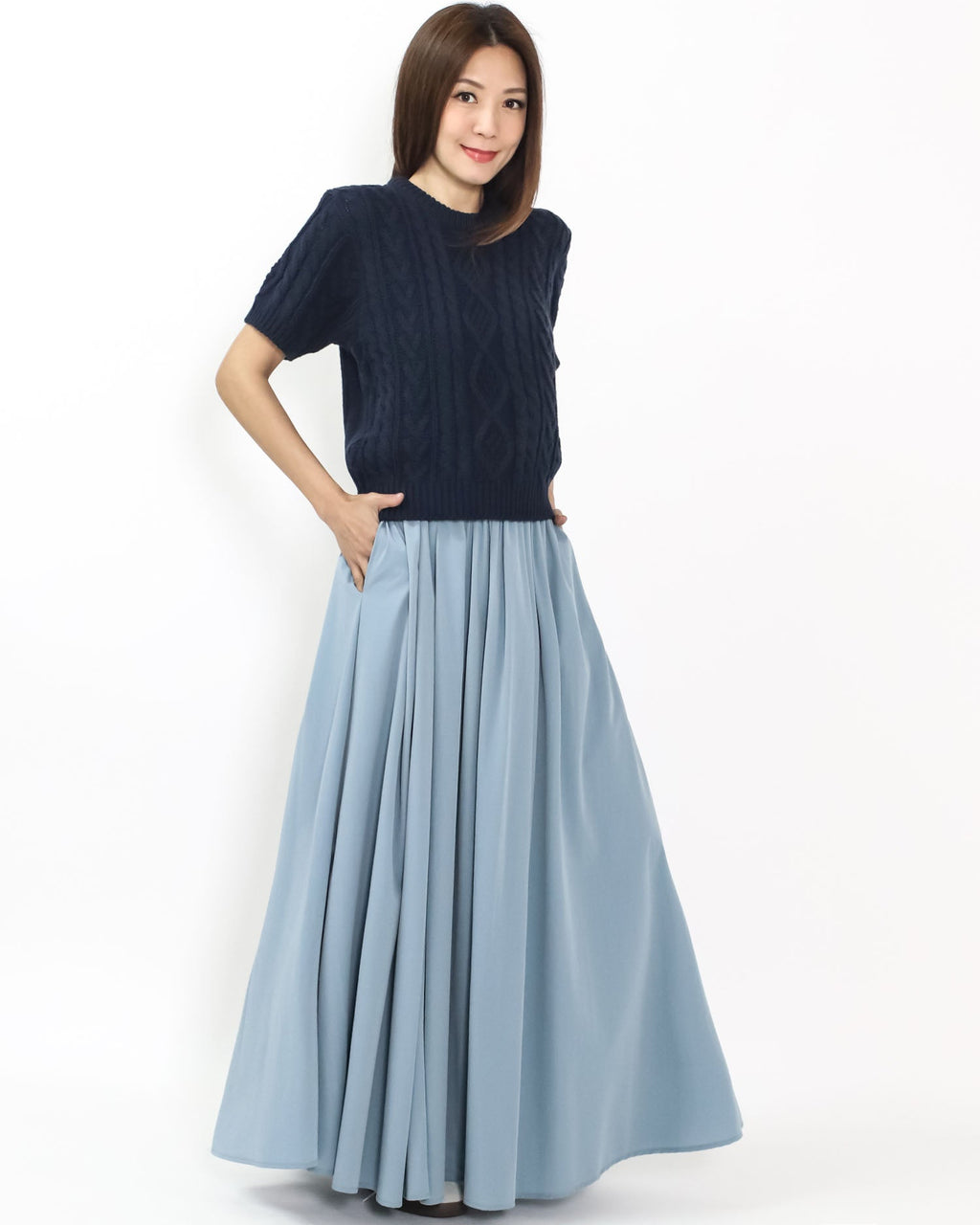 navy short sleeves twisted knitted top