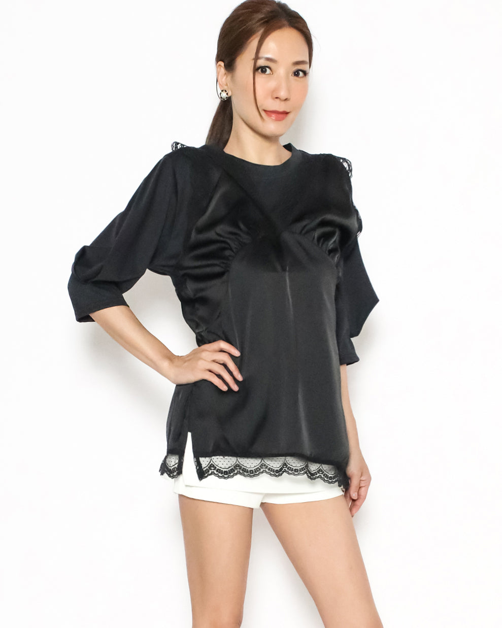 black tee w/ slinky vest set