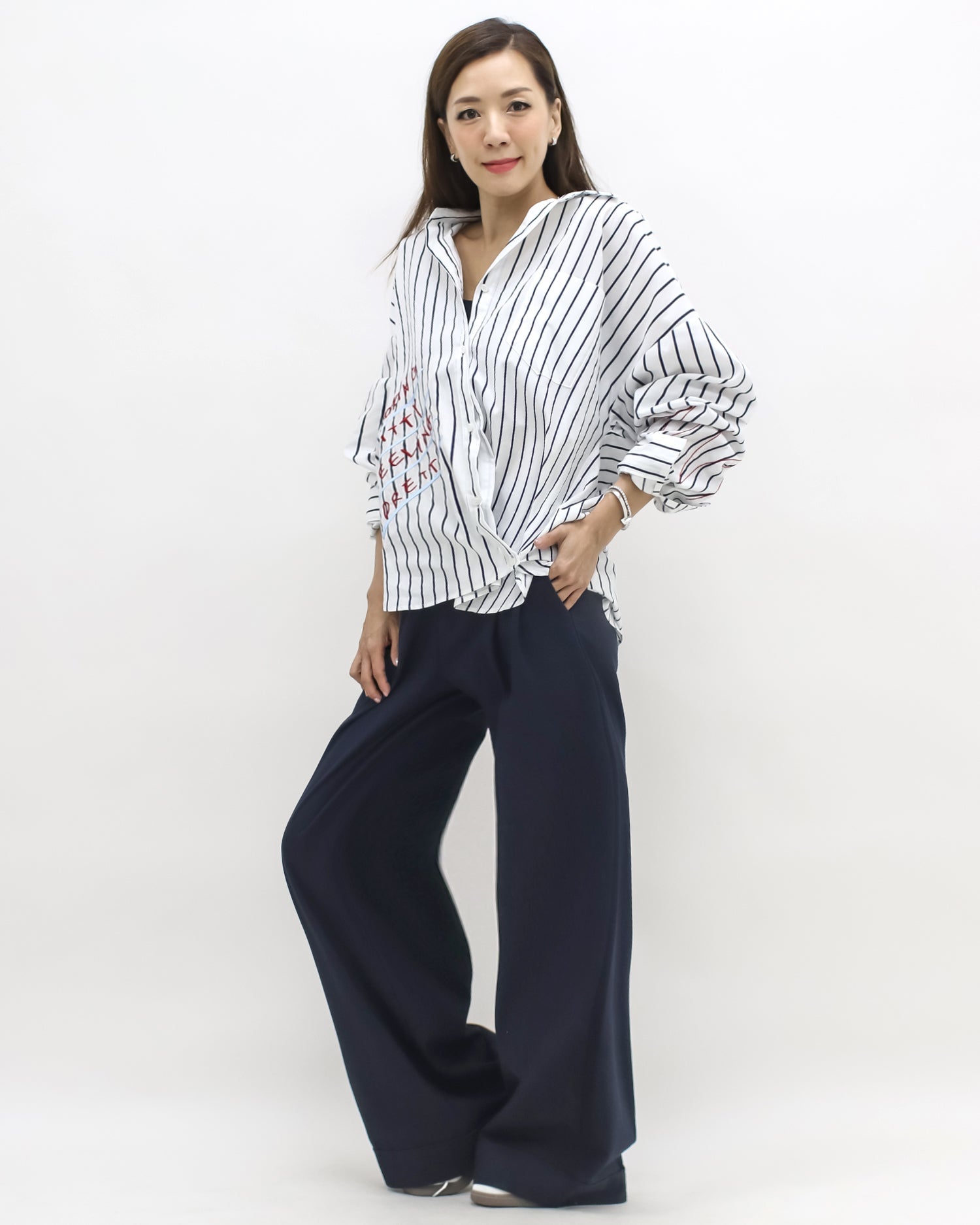 ivory & navy stripes w/ embroidered front shirt *pre-order*