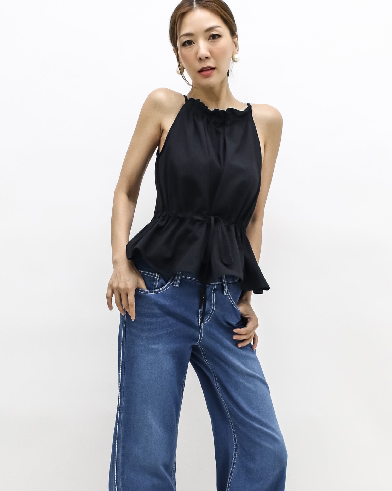 black halter neck drawstring waist top *pre-order*