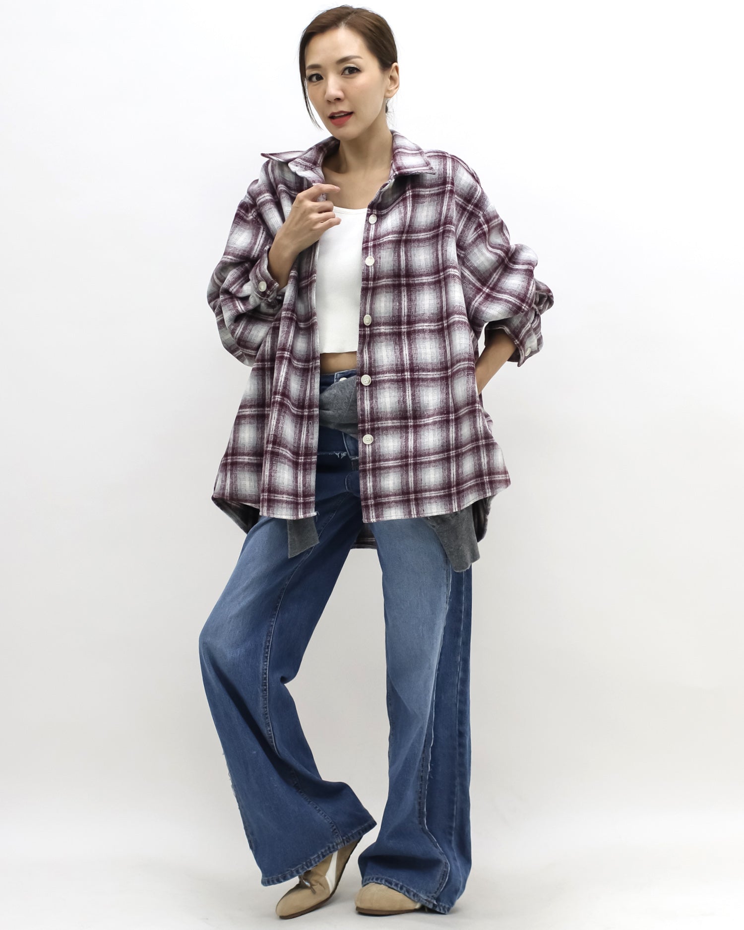 burgundy & ivory checker wool shirt