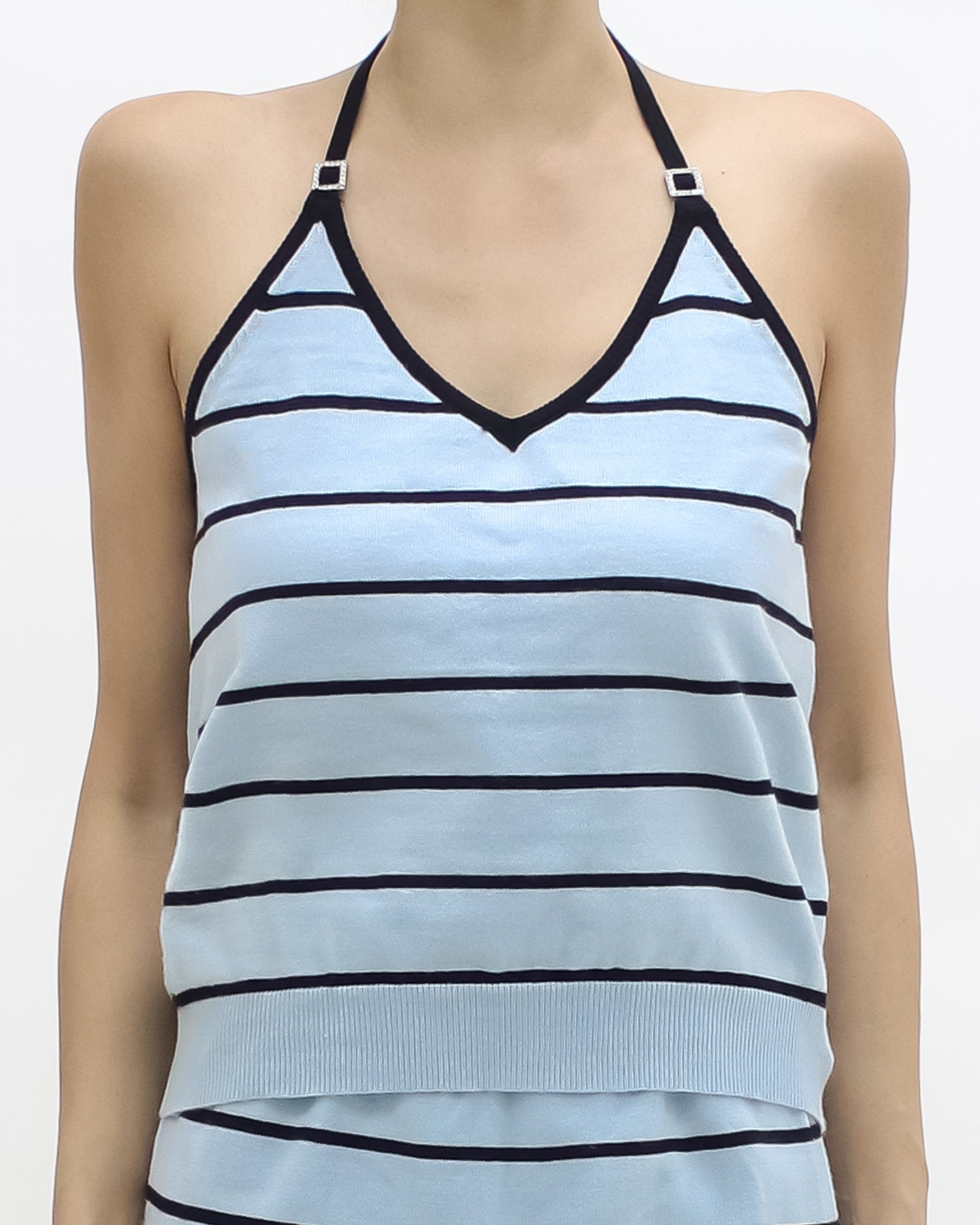 blue stripes knitted vest cardigan & skort *pre-order*