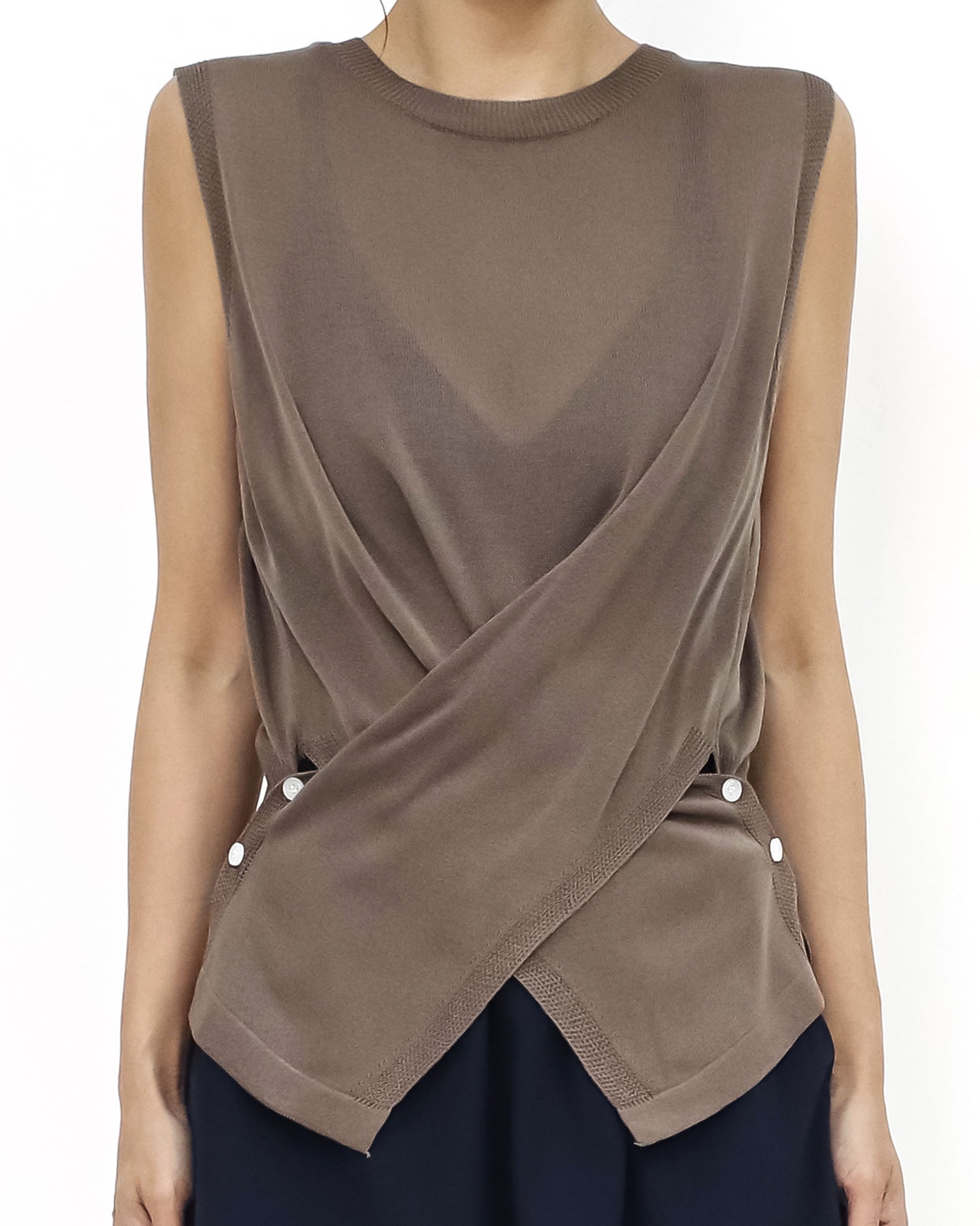 brown fine knitted wrapped vest *pre-order*