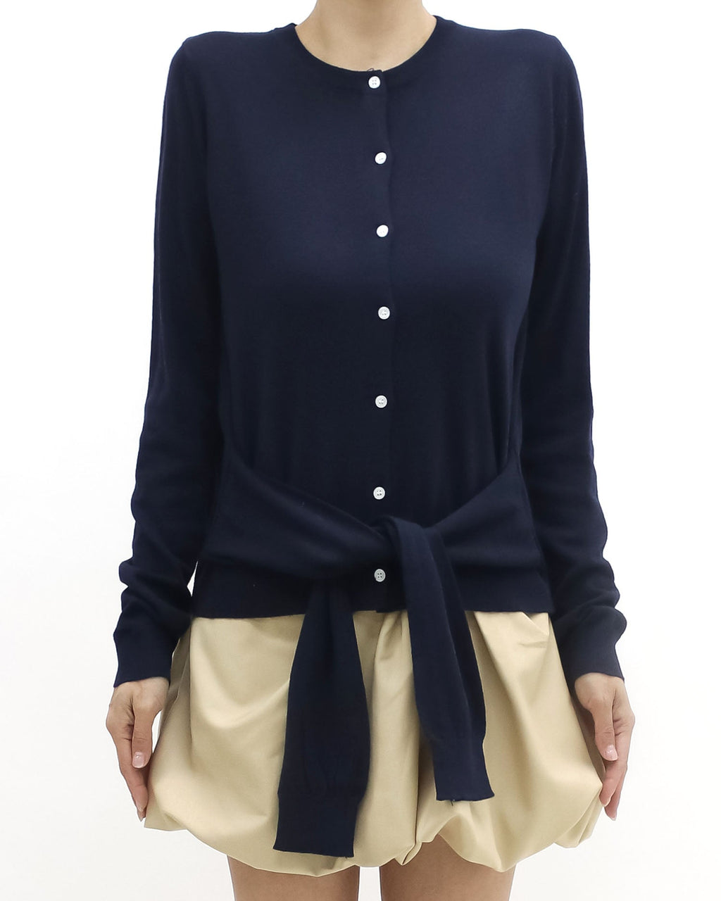navy tie-up front knitted cardigan