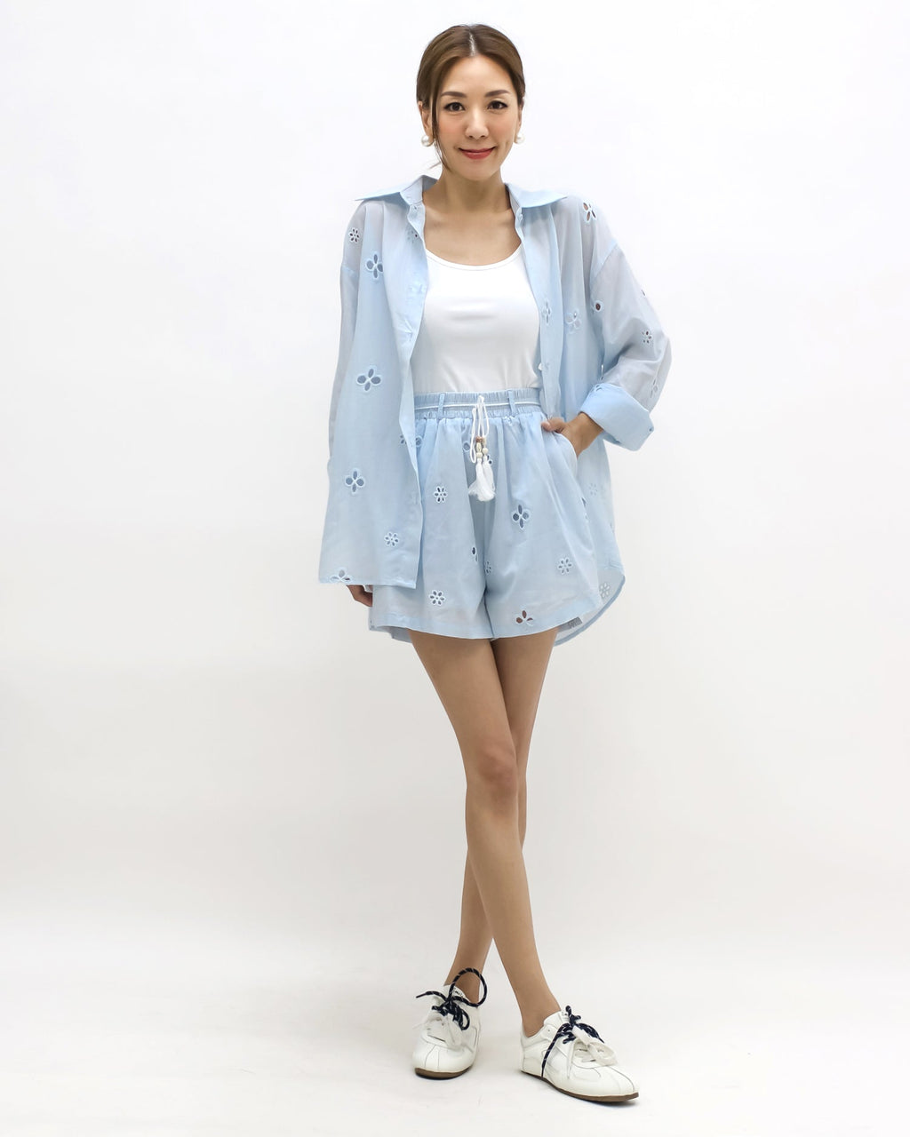 blue crochet soft fabric shirt & shorts w/ slip set *pre-order*