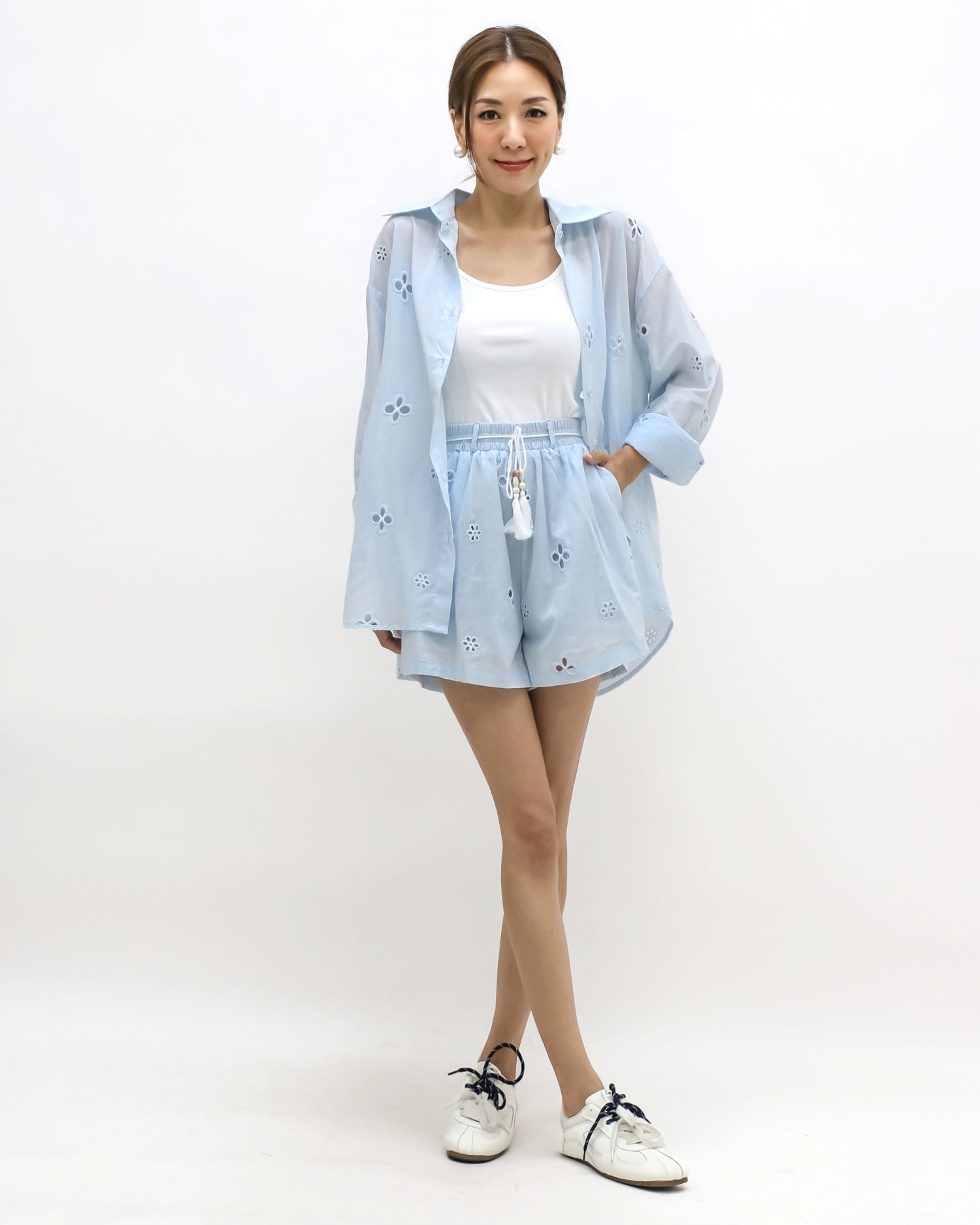 blue crochet soft fabric shirt & shorts w/ slip set *pre-order*