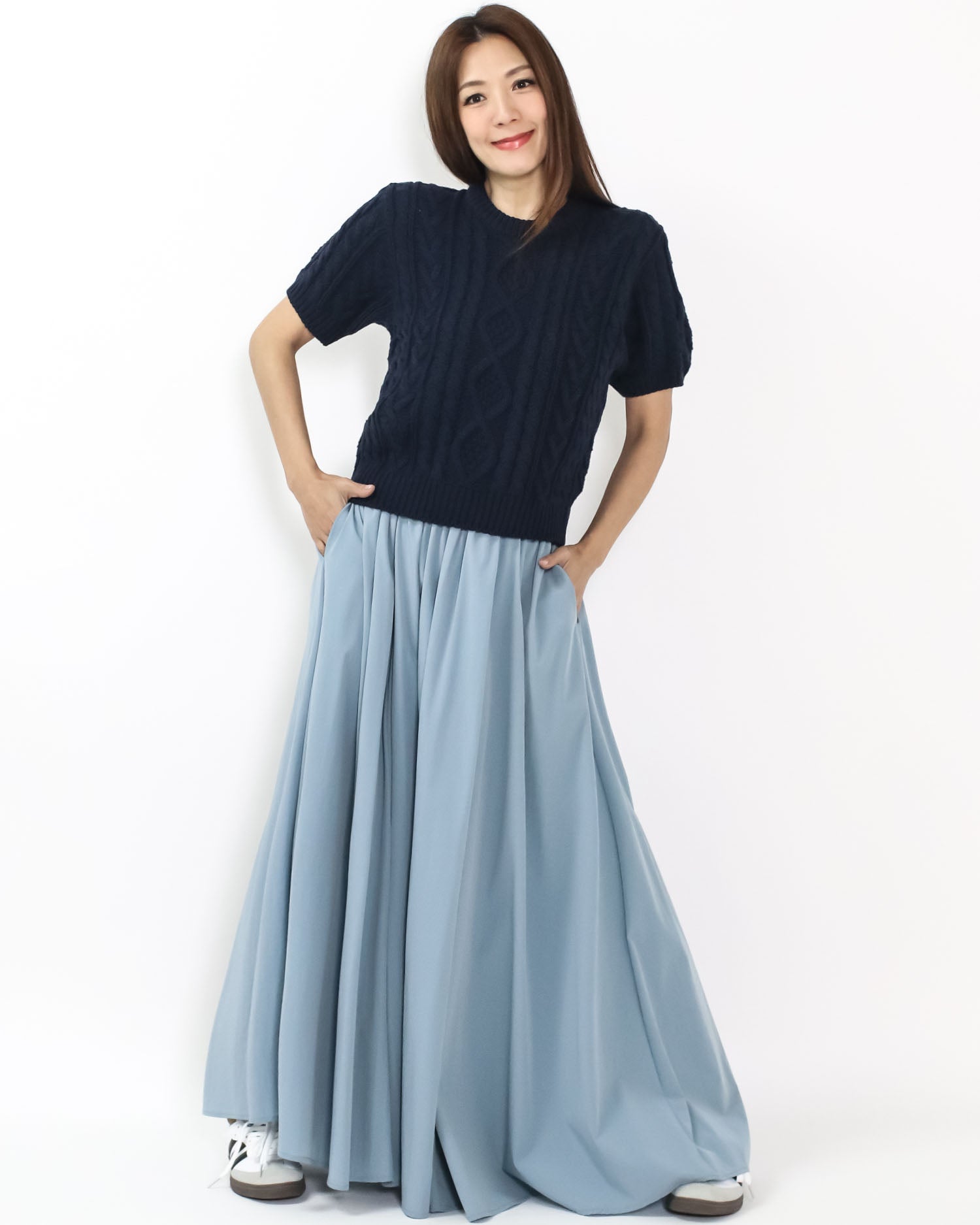 navy short sleeves twisted knitted top