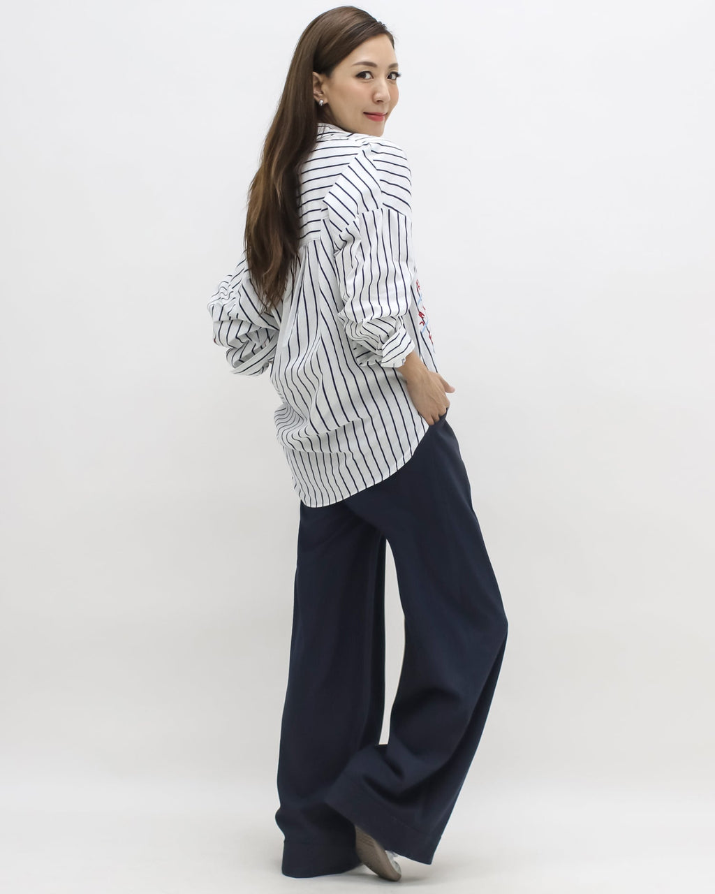 ivory & navy stripes w/ embroidered front shirt *pre-order*