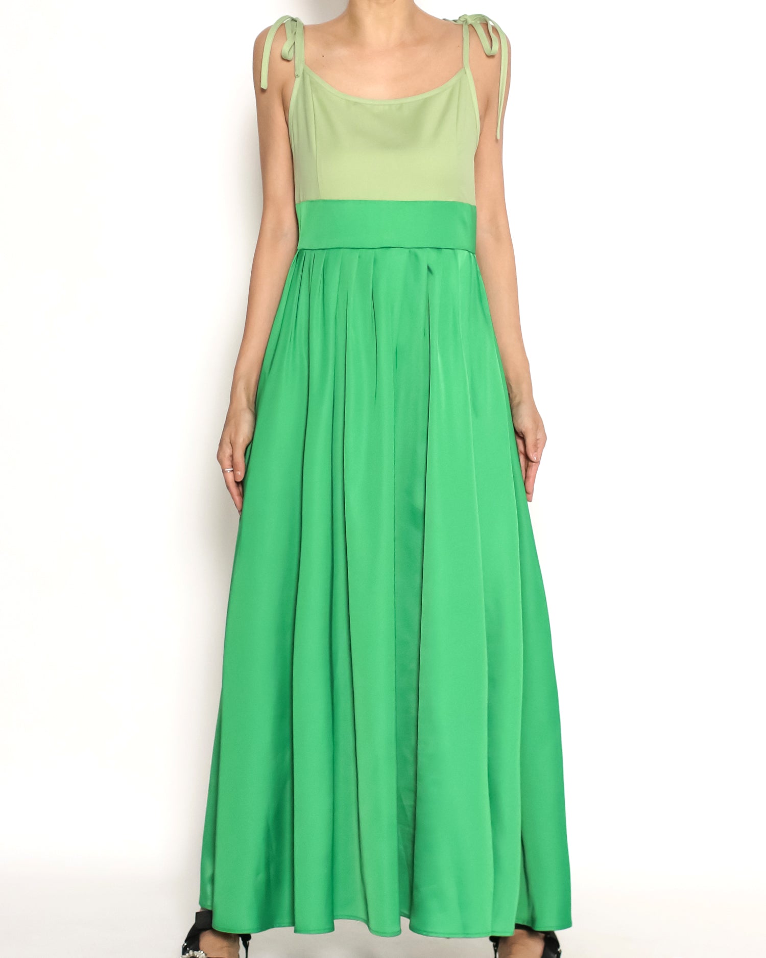 green contrast strappy longline dress