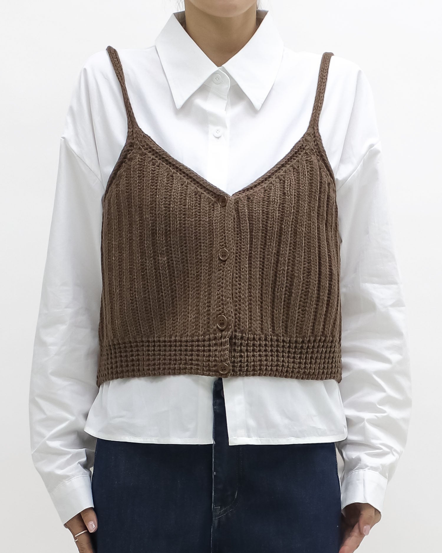 ivory shirt w/ brown knitted slip set *pre-order*