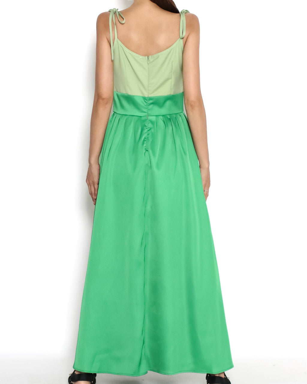 green contrast strappy longline dress