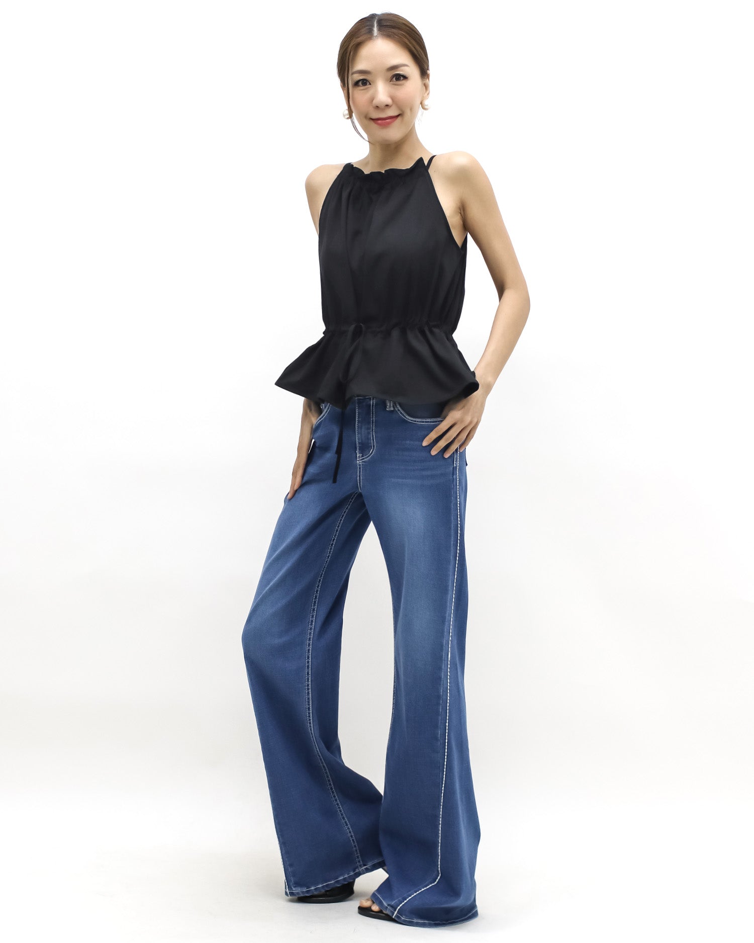 black halter neck drawstring waist top *pre-order*