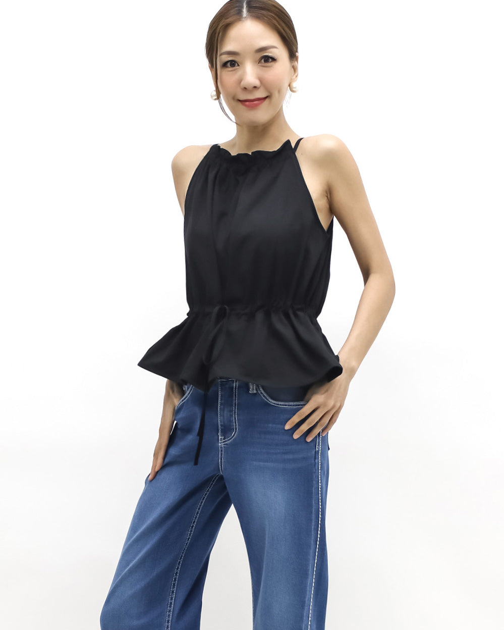 black halter neck drawstring waist top *pre-order*