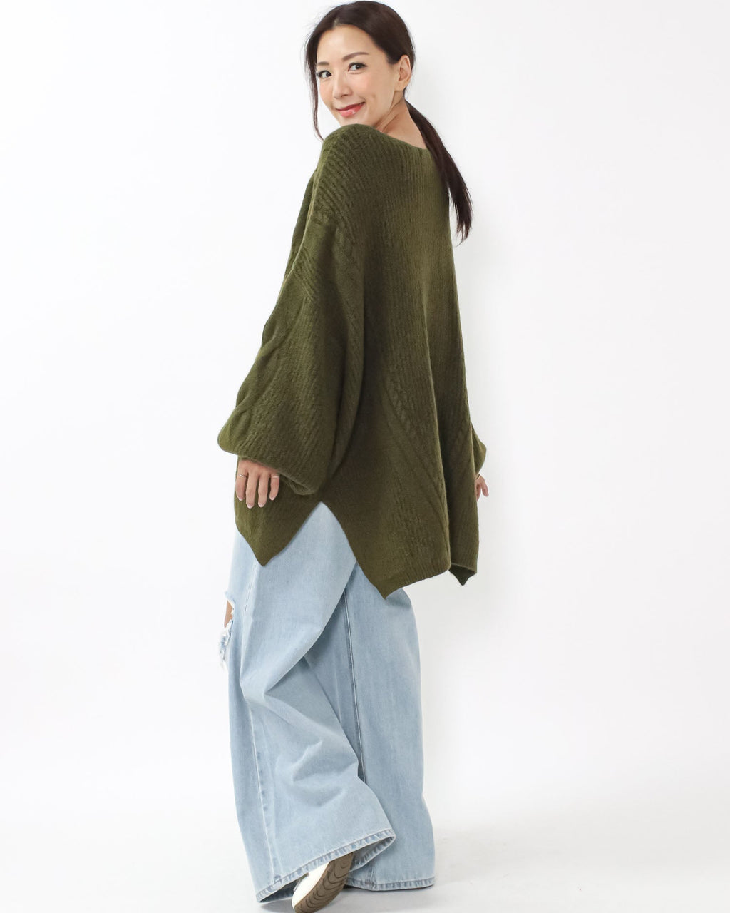 green twisted knitted longline top