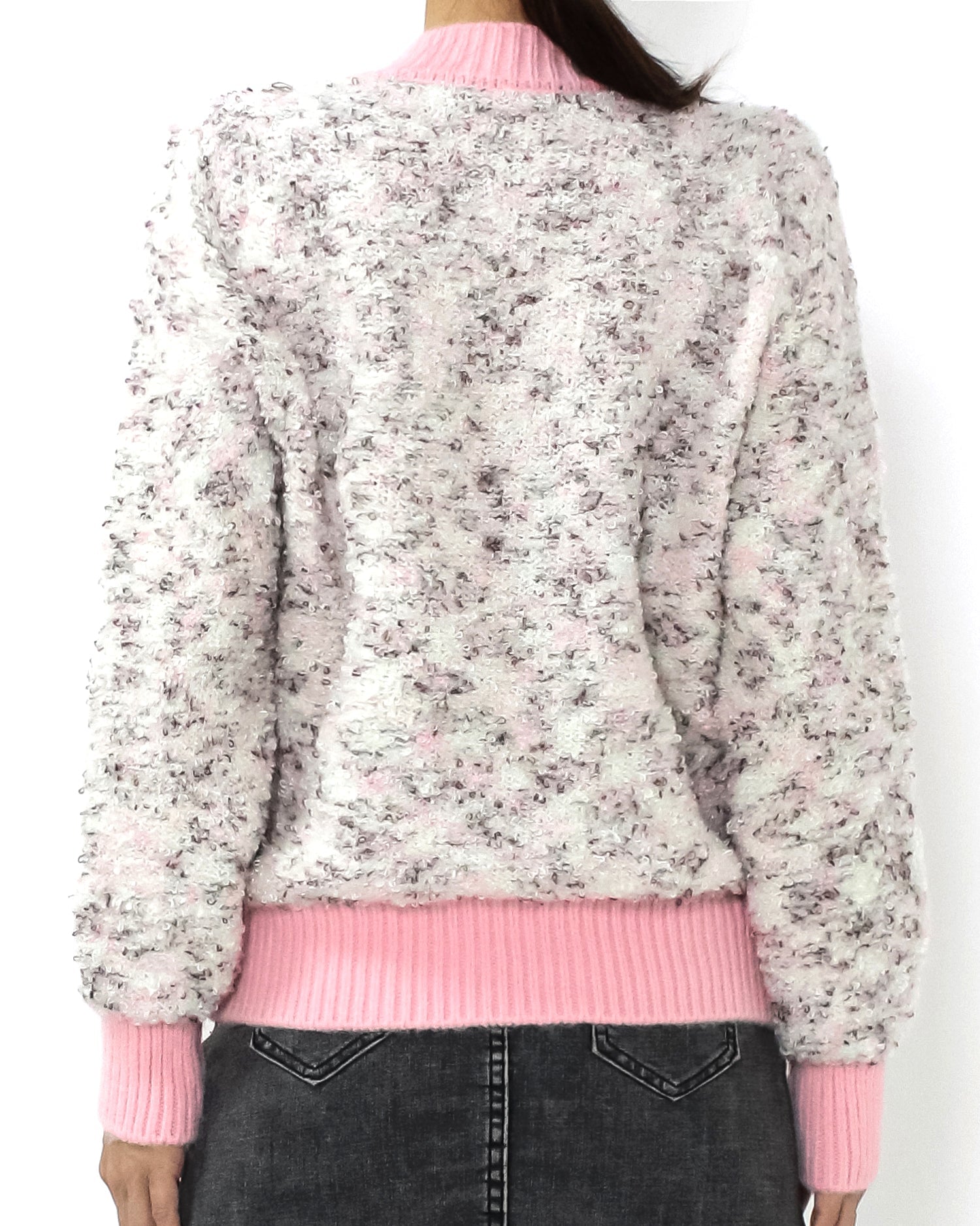 ivory marl w/ pink trim boucle knitted cardigan *pre-order*