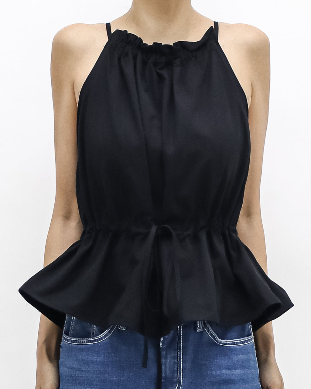 black halter neck drawstring waist top *pre-order*
