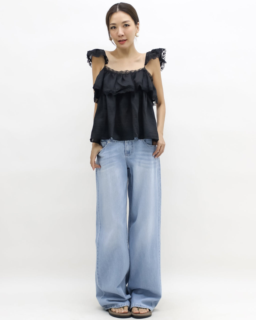 black crochet shoulders layers vest