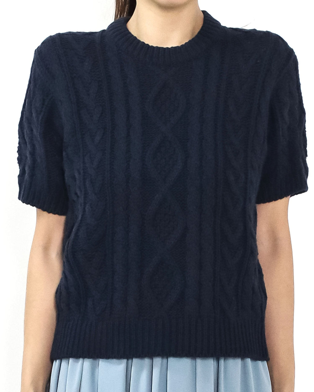 navy short sleeves twisted knitted top